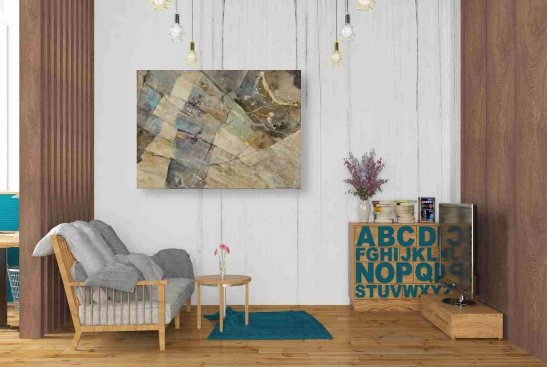 Albena Hristova Rock IV Canvas Wall Art - 34x26 Inches Modern Abstract Painting for Living Room, Bedroom & Office Decor