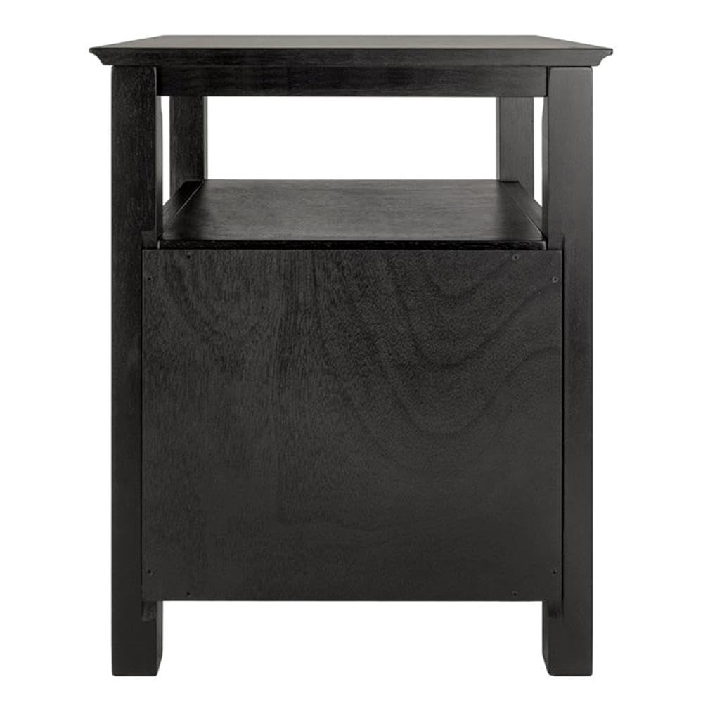 Pemberly Row Transitional Solid Wood Nightstand with 2 Drawers in Black - Stylish Bedside Table for Bedroom Furniture & Home Decor