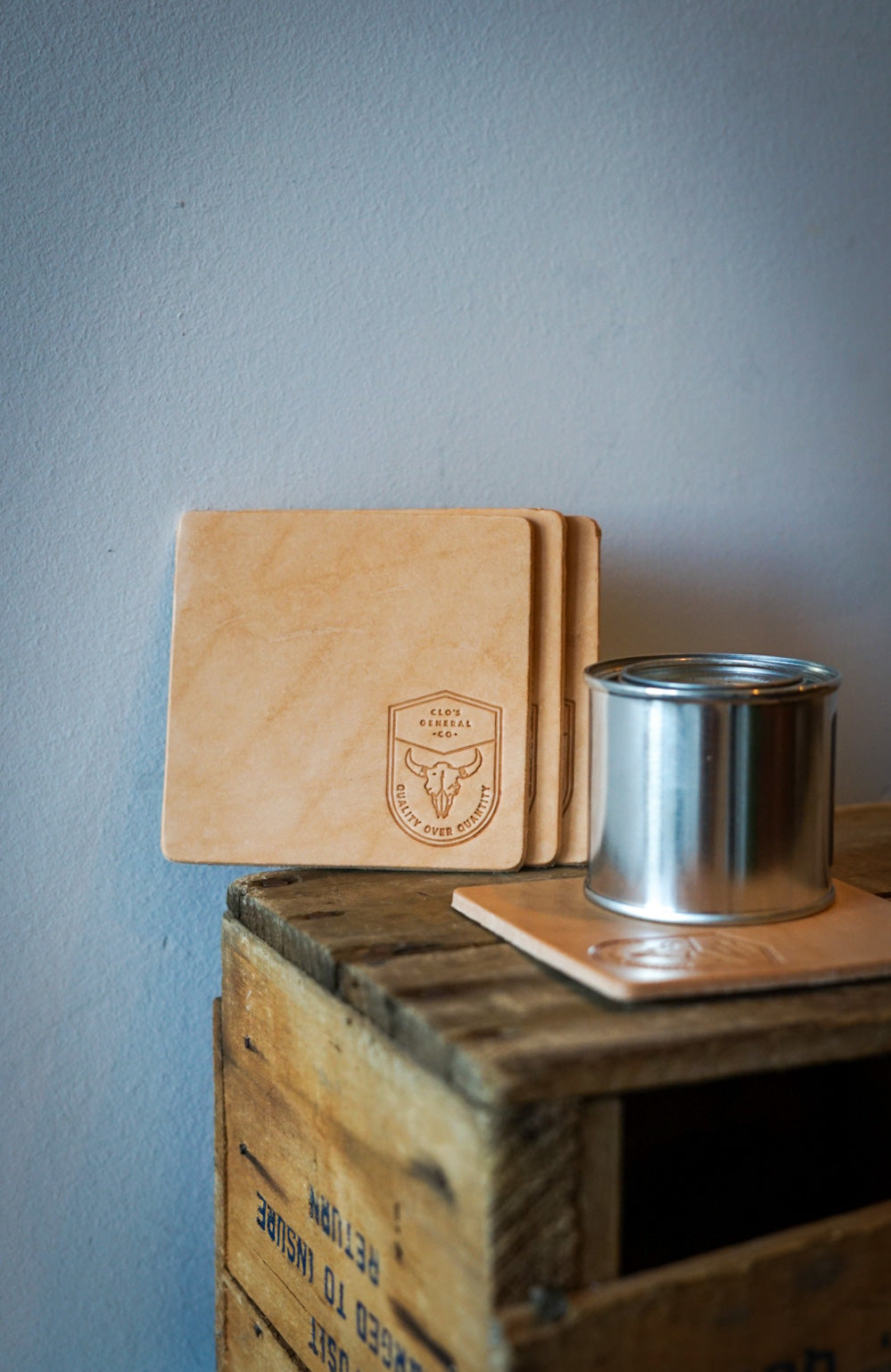 Premium Leather Coasters Set - Square, Bison & Veg Tan - Elegant Drink Coasters for Home, Office & Bar Use