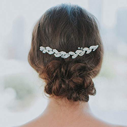 Elegant Silver Crystal Leaf Wedding Hair Comb with Pearls – Bridal Hair Accessories for Women & Girls (Gold) | Perfect for Brides, Bridesmaids, and Special Occasions
