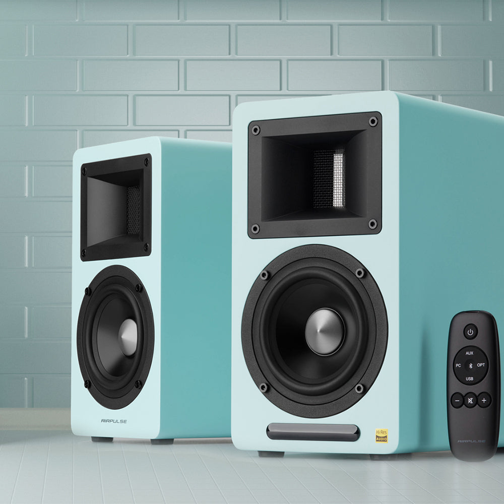 Airpulse A80 Active Bookshelf Speakers - Wireless Bluetooth Studio Monitor Speakers with High Fidelity Sound (Blue) - Perfect for Home Audio, Gaming, and Music Production
