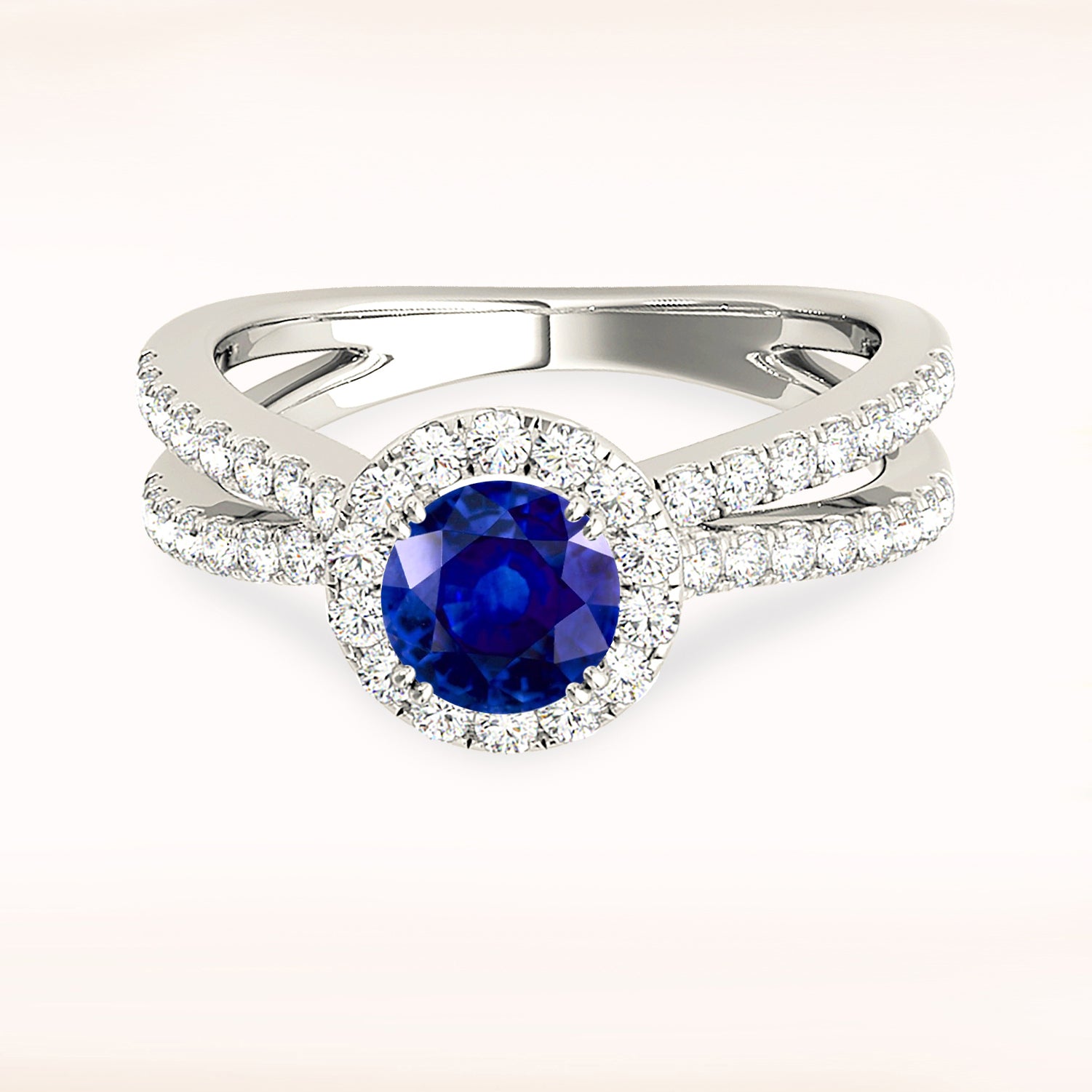 1.35 Carat Genuine Blue Sapphire Criss Cross Halo Ring - Elegant Engagement, Wedding, Anniversary Jewelry Gift for Her