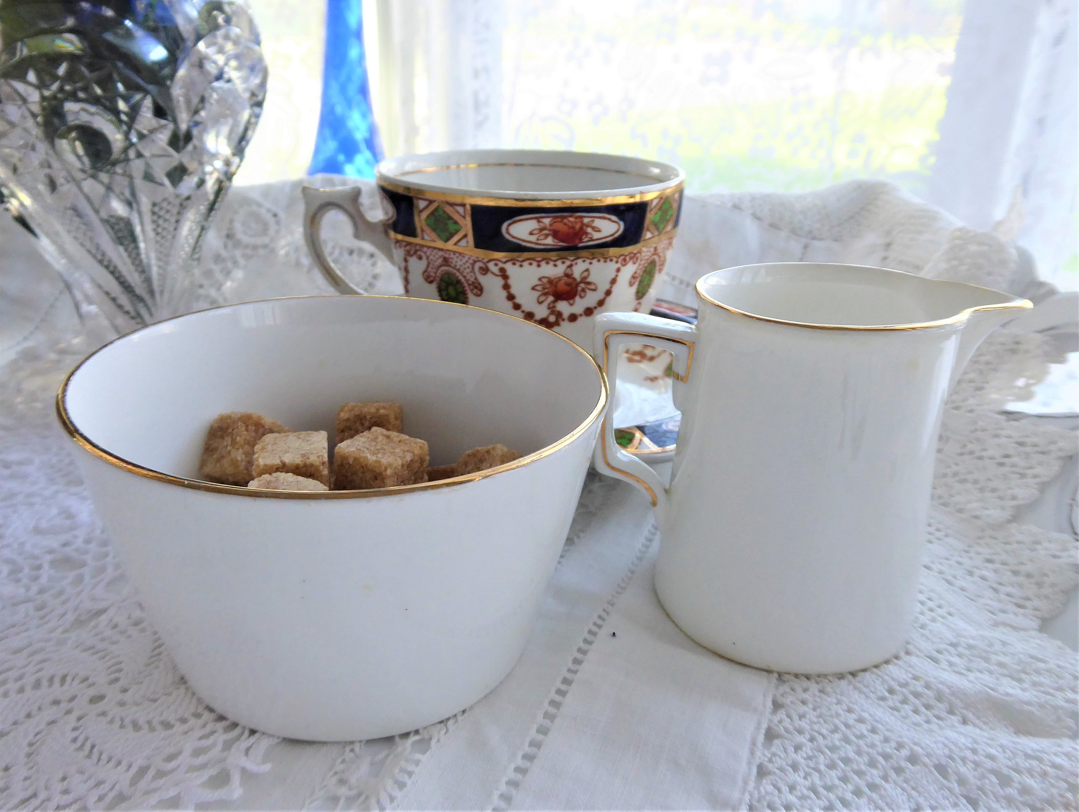 Vintage Shelley Cream and Sugar Set - Ye Olde Mint House Pevensey Milk Sussex 1910s Antique English Tea Service for Afternoon Tea and Collectors Display