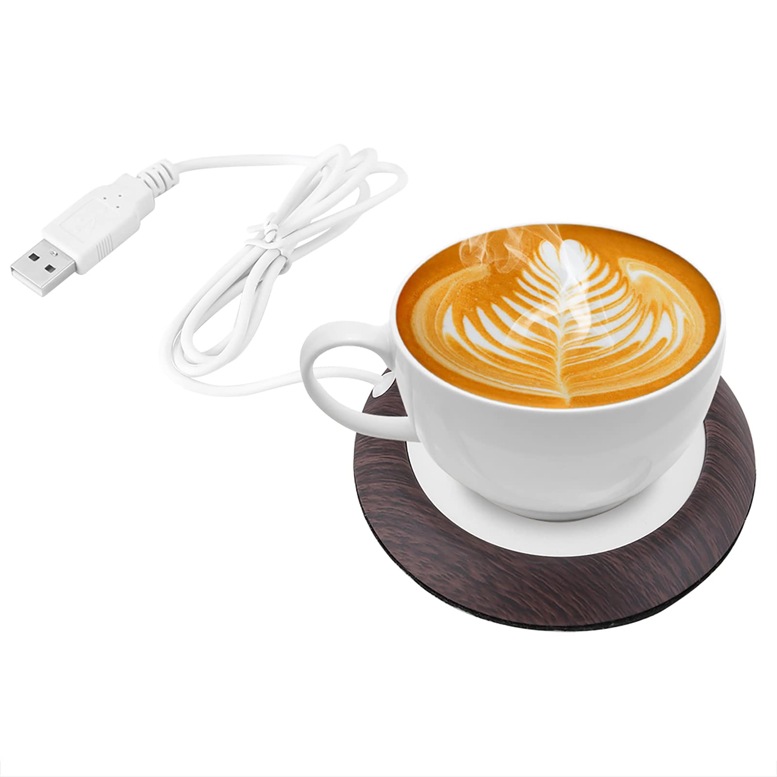 Electric Coffee Mug Warmer - Fast & Even Heating Pad for Home & Office - Dark Walnut Wood Grain Design - Perfect for Desks, Nightstands & Gift Giving