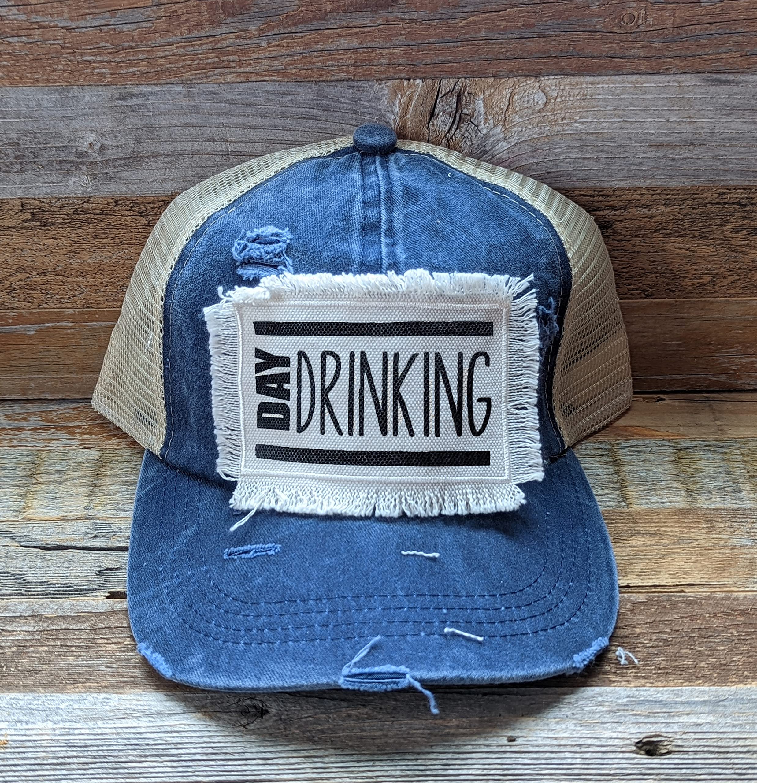 Funny Day Drinking Hat - Distressed Criss Cross Ponytail Baseball Cap for Vacation & Bachelorette Parties - Perfect Gift for Women (Gray) | Great for Beach, Pool, Festivals & Girls' Night Out