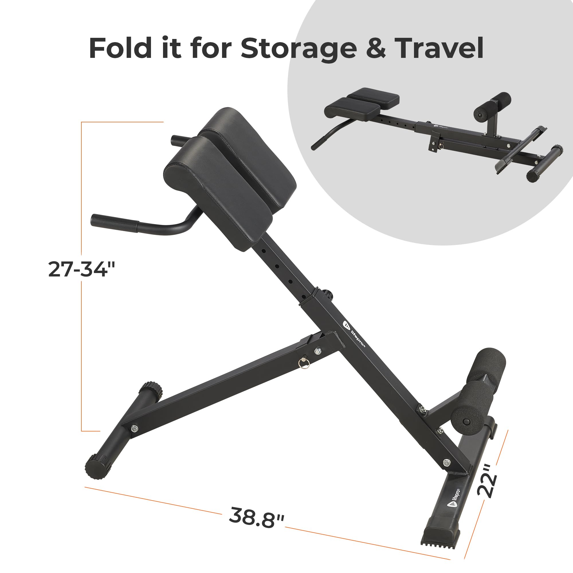 Lifepro Adjustable Roman Chair Hyperextension Bench - Foldable Back Extension Machine for Glutes, Hamstrings & Lower Back Workout - Home Gym Equipment for Core Strength Training | Perfect for Home Fitness, Cross Training & Rehabilitation Exercises