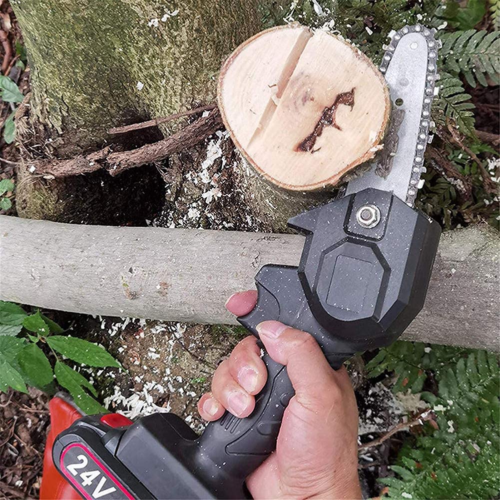 4 Inch Mini Electric Chainsaw - 24V Rechargeable Battery Powered Cordless Chainsaw for Pruning, Wood Cutting & DIY Projects | Perfect for Garden Trimming, Camping & Home Improvement