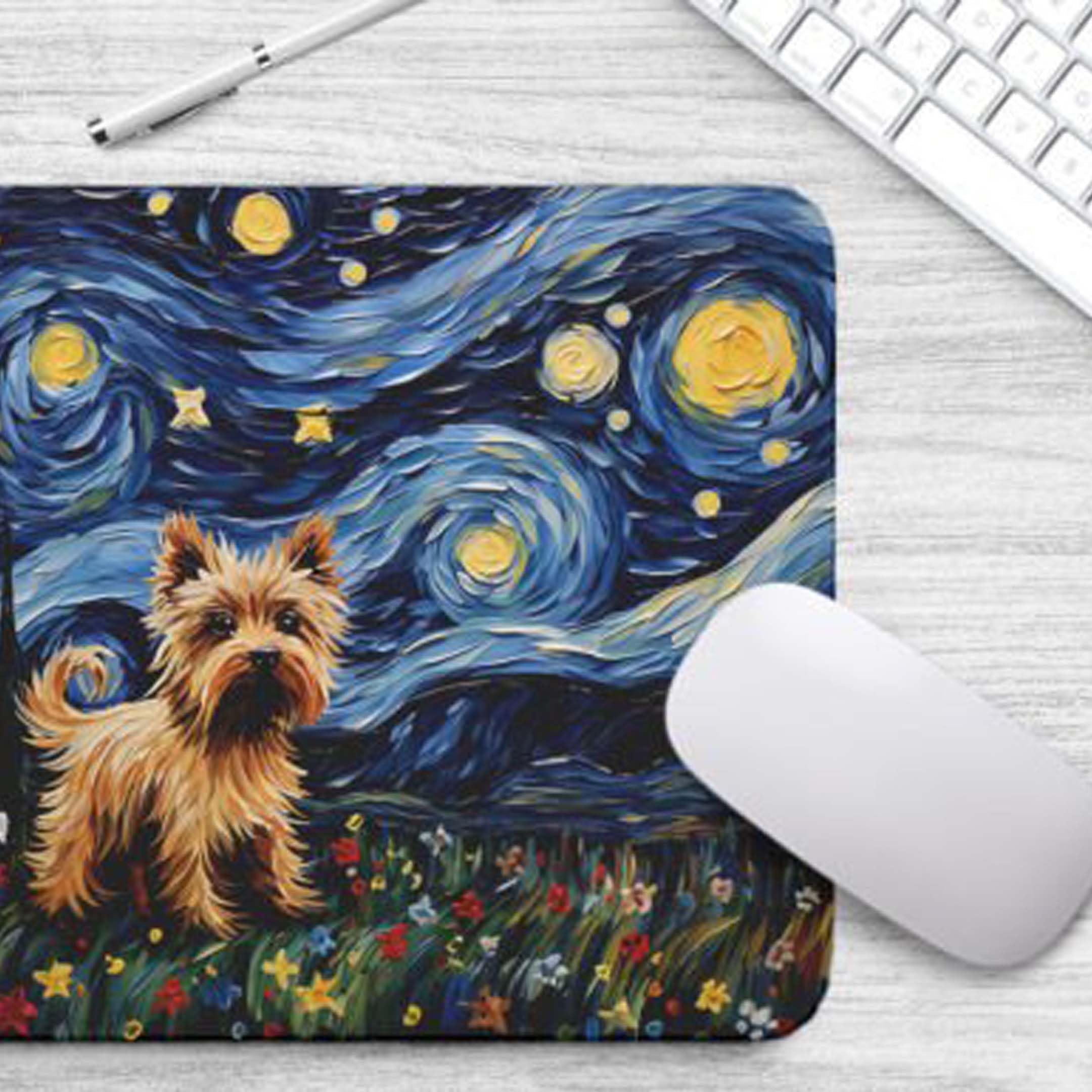 Starry Night Yorkie Dog Mouse Pad - Non-Slip Rubber Desk Mat for Computer, Laptop, Gaming & Office Use - Perfect Gift for Yorkshire Terrier Lovers (Home, Office, Gaming Setup)