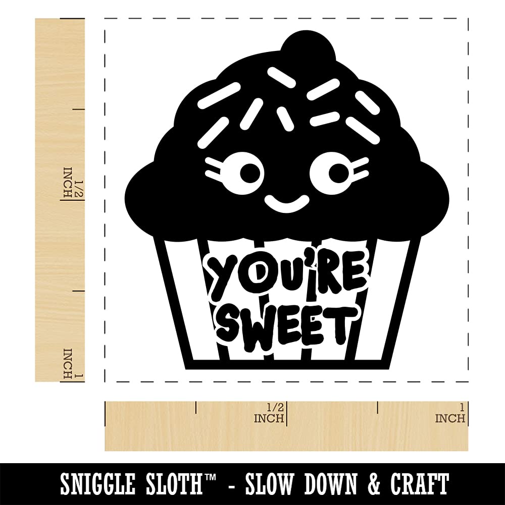 Kawaii Cupcake Self-Inking Rubber Stamp - 1 Inch Small Red Ink Stamper for Scrapbooking, Card Making & DIY Crafts