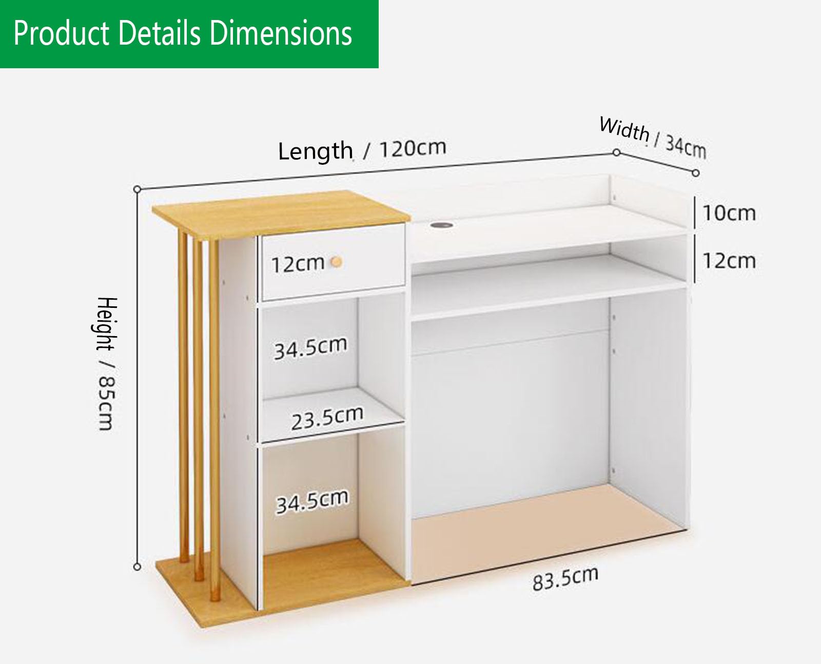 Modern Reception Desk with Counter & Storage - Office Computer Table with Drawers, Shelves & Large Cabinet - Perfect for Lobbies, Salons, Retail Stores & Home Offices