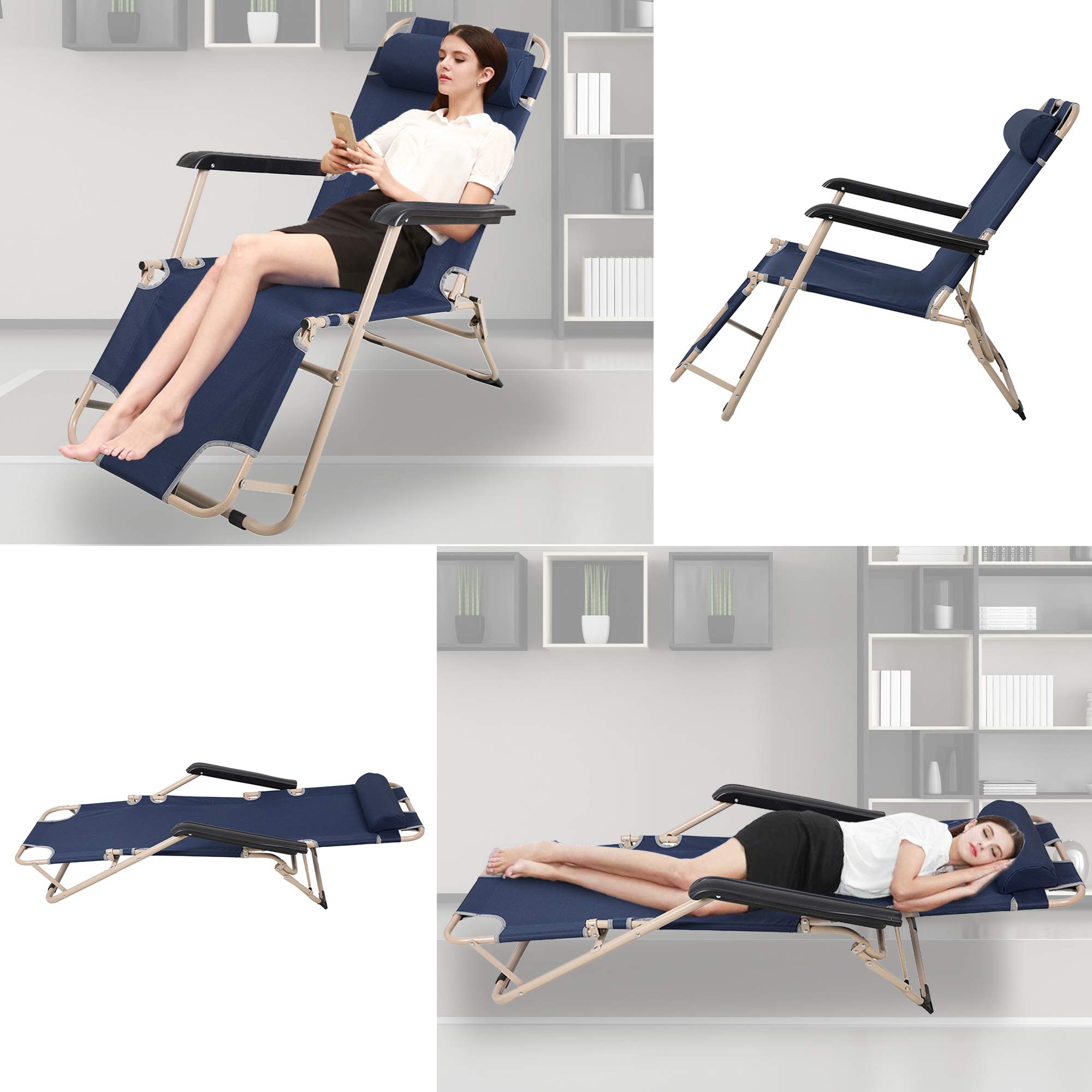 LUCKYERMORE 2-in-1 Portable Lounge Chair & Full Flat Cot - 60