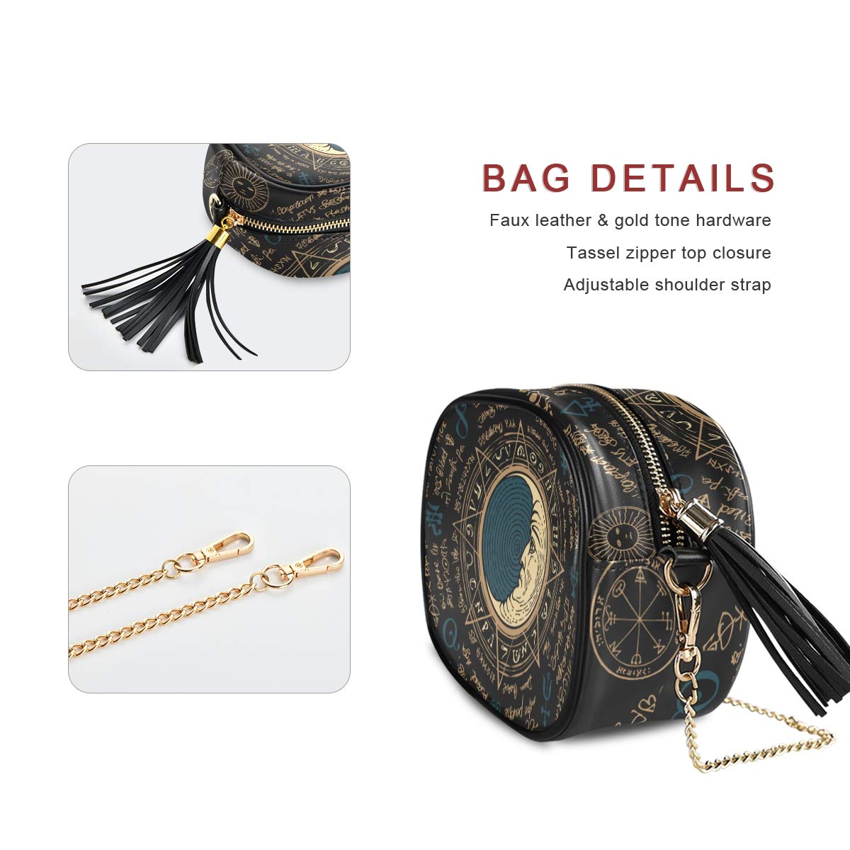 Vintage PU Leather Crossbody Bag with Adjustable Chain Strap, Moon & Star Design, Multi-Pocket Wallet Purse for Women - Perfect for Everyday Use, Travel, and Parties