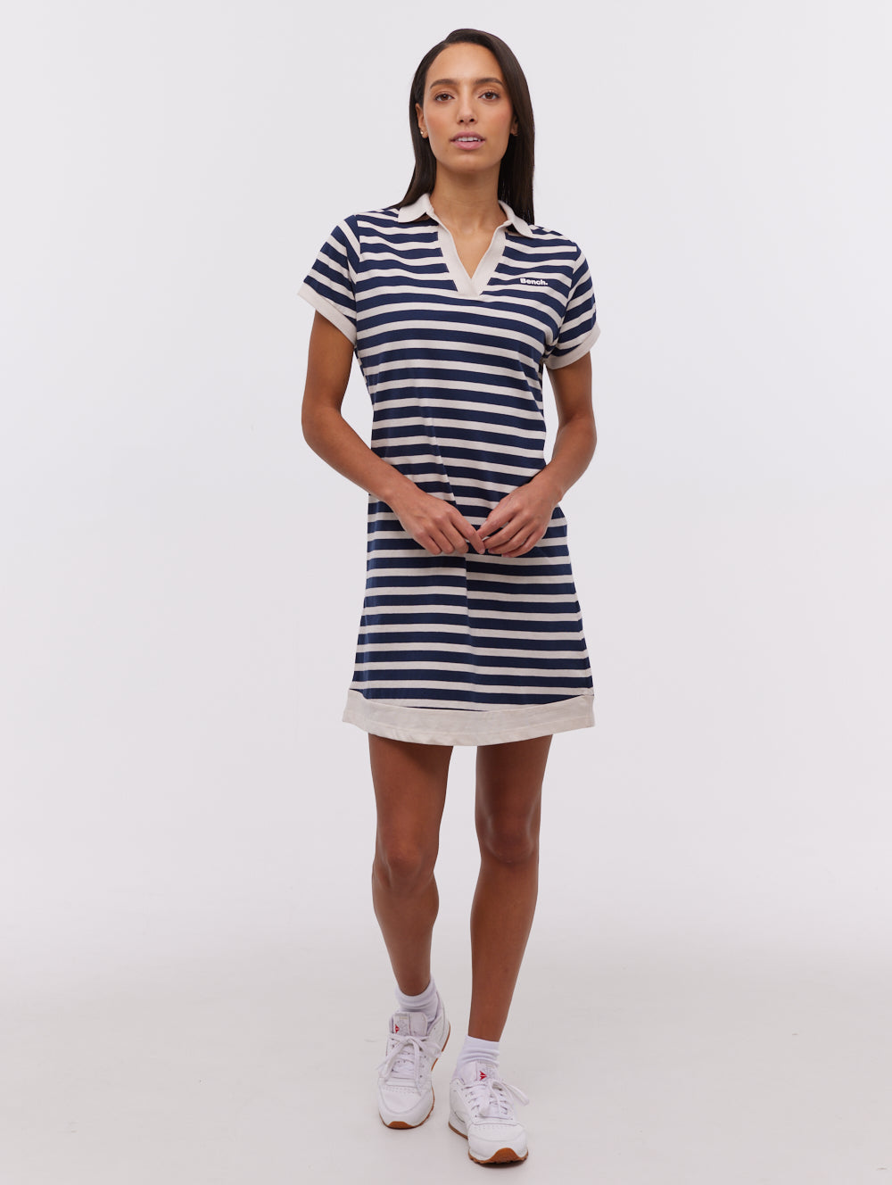 Orenda Women's Stripe Polo Dress - Casual Summer Short Sleeve Cotton Blend Shirt Dress for Golf, Tennis & Outdoor Activities