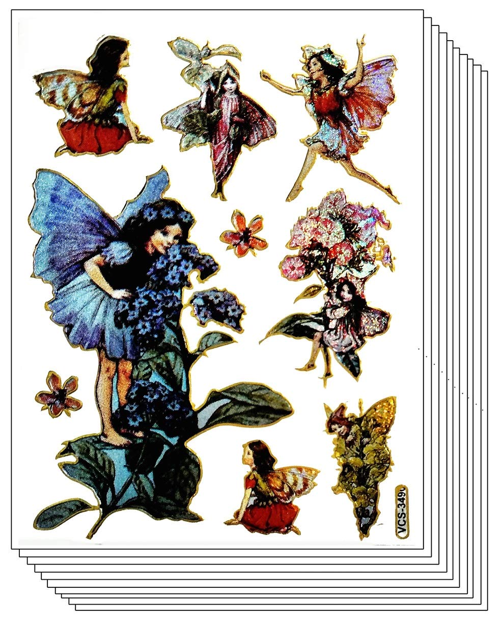 Glitter Stickers Pack - 10 Sheets with Angel, Fairy, Flower Garden, Cartoon Designs for Scrapbooking, Kids Crafts, Party Favors & Birthday Gifts - Perfect for DIY Projects, School Activities & Home Decor