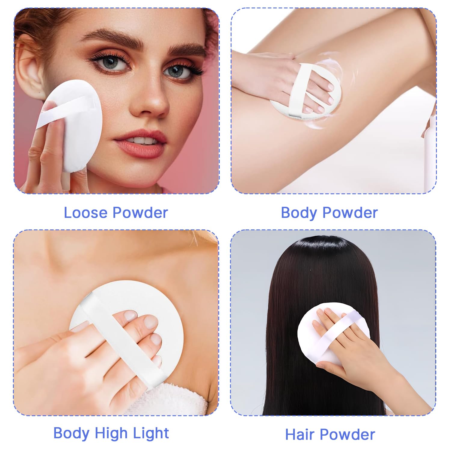 2 Pack Large Powder Puffs (3.14 Inch) - Soft Makeup Sponge for Face & Body Loose Powder Application - Perfect for Setting Powder, Baking & Touch-Ups (White)