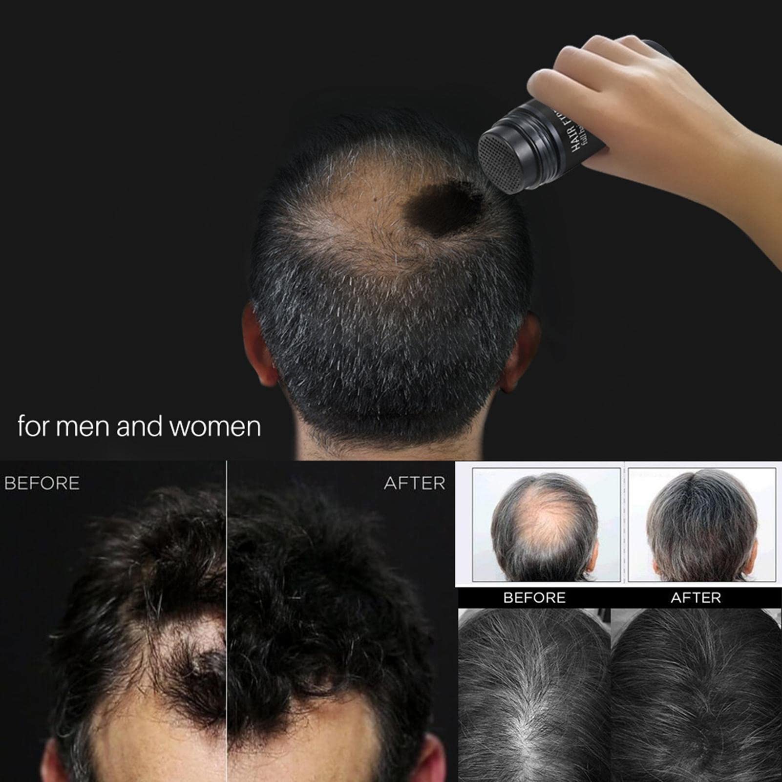 Hair Building Fibers for Men & Women - 2 Pack Black Hair Fibers Powder, Natural-Looking Hair Loss Concealer for Thinning Hair & Bald Spots - Instant Volume Boost for Everyday Styling & Confidence