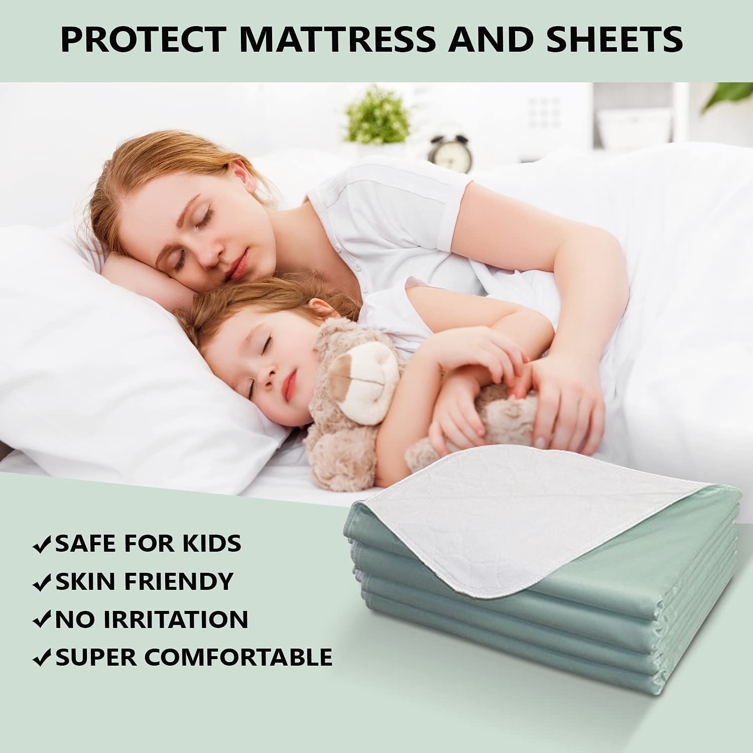 Reusable Waterproof Washable Bed Underpad - Absorbent Mattress Protector for Incontinence - Pack of 4 (3 Pink 1 Green, 34