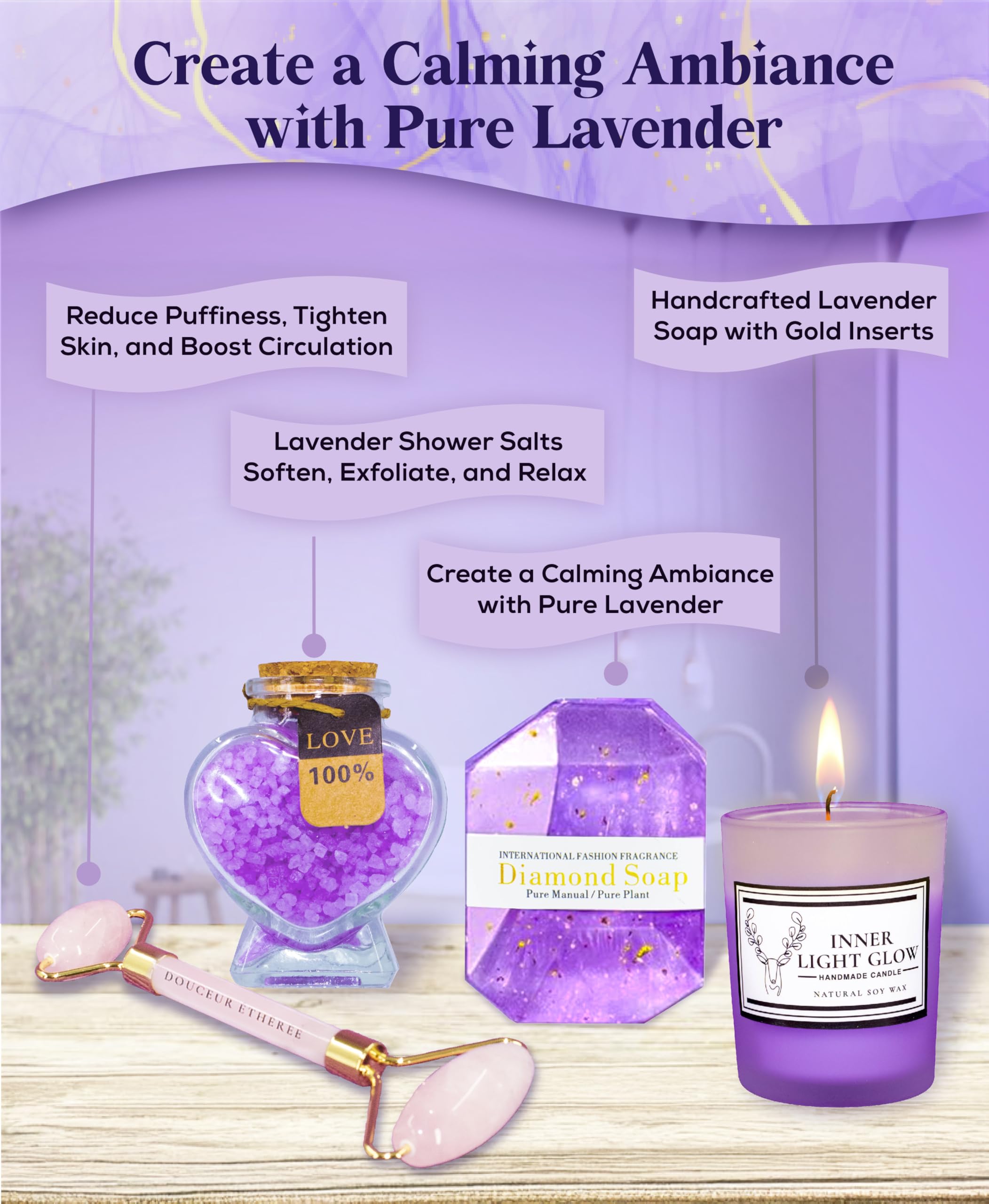 Lavender Spa Gift Set for Women - Relaxing Birthday, Valentine's Day & Anniversary Present for Girlfriend, Wife - Perfect for Self-Care, Romantic Gifts & Stress Relief