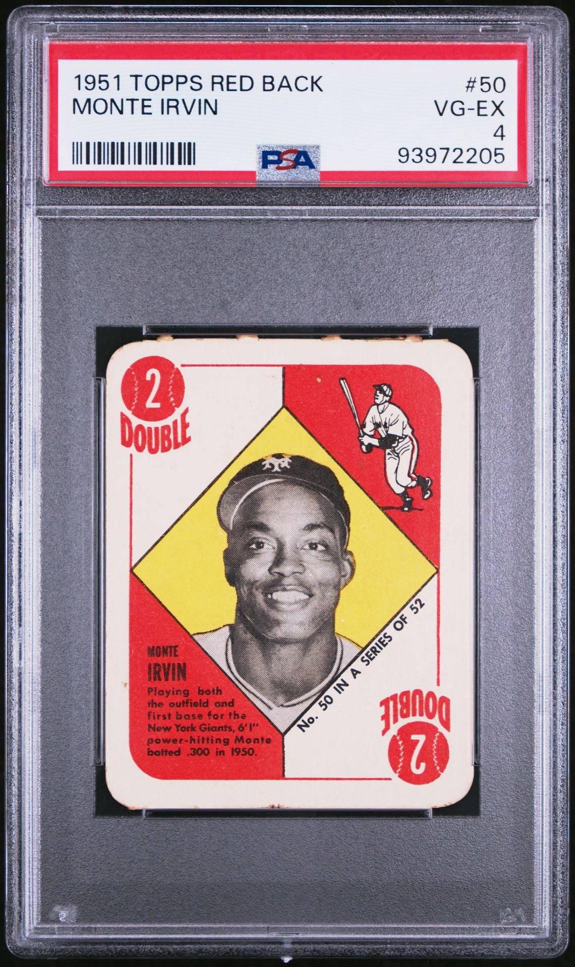 1951 Topps Red Backs Monte Irvin #50 Baseball Card - New York Giants PSA 4 (PSA 93972205) - Vintage Sports Collectible for Display & Investment