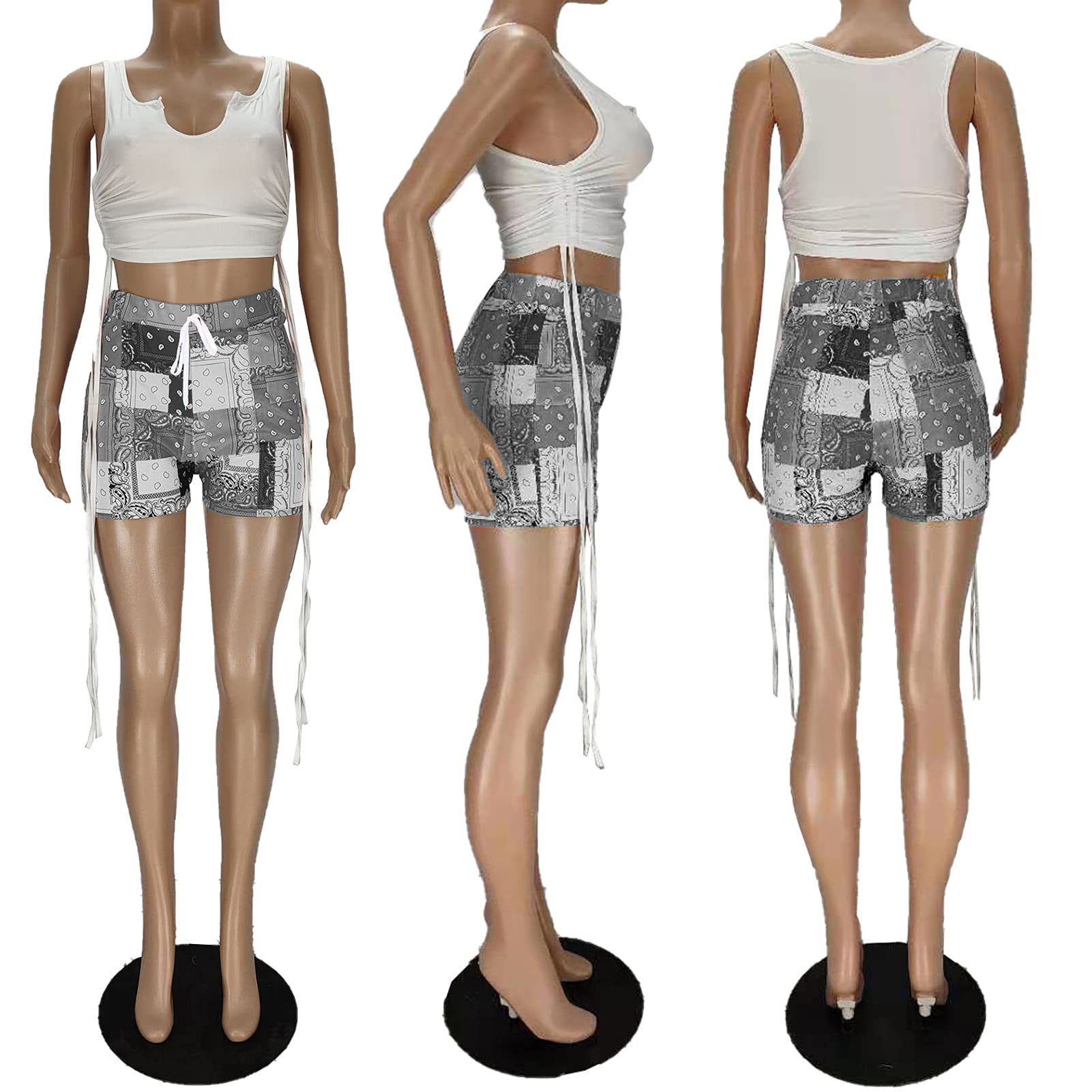 Acalyn Women's Sexy 2-Piece Short Sets - Summer Crop Top & Patchwork Shorts Outfit | Casual Wear, Beach Vacation, Street Fashion, Lounge Outfits for Women
