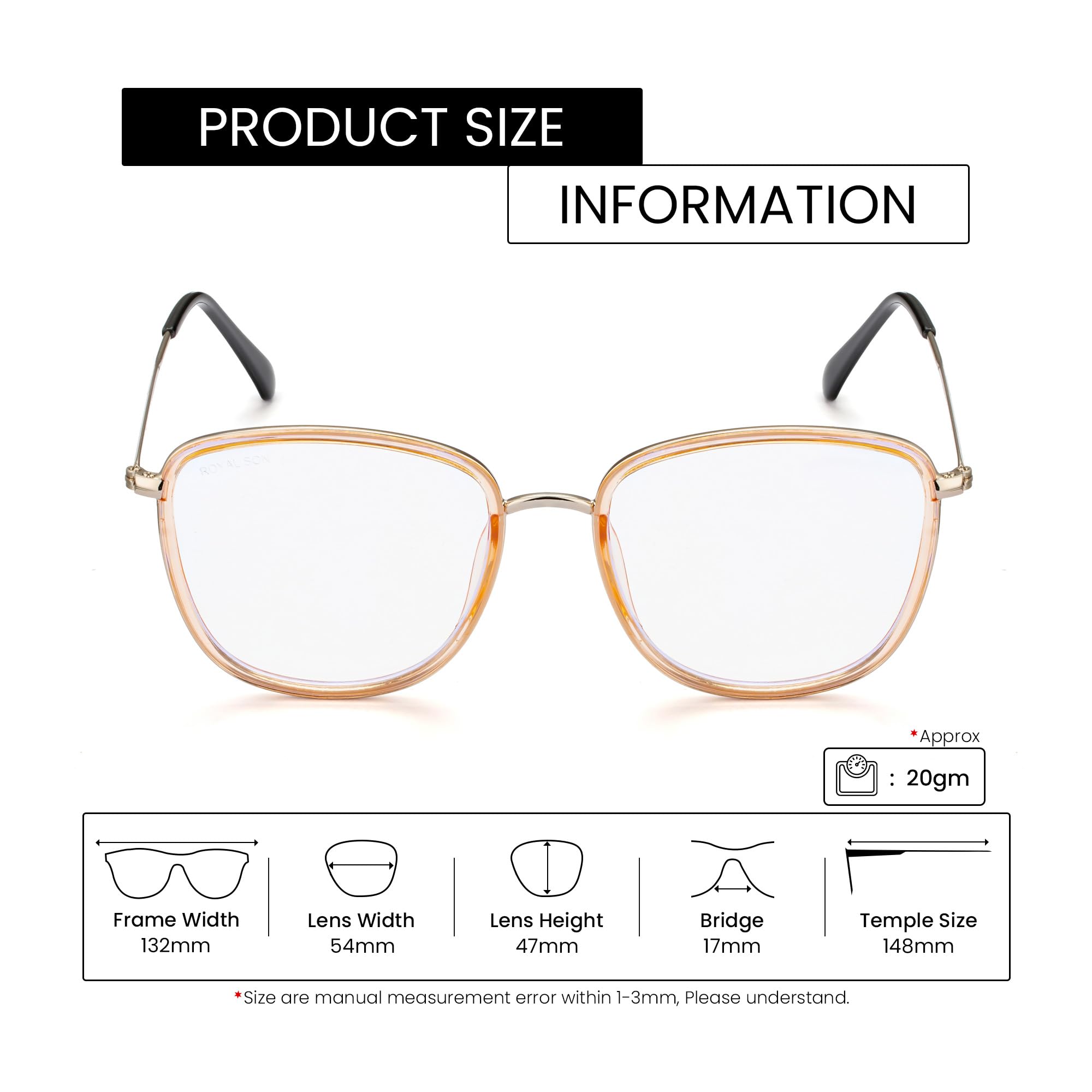 Blue Light Blocking Computer Glasses for Men - ROYAL SON Square Anti Eyestrain Glasses with HD Blue Ray Cut Lenses | Perfect for Gaming, Office Work & Screen Use