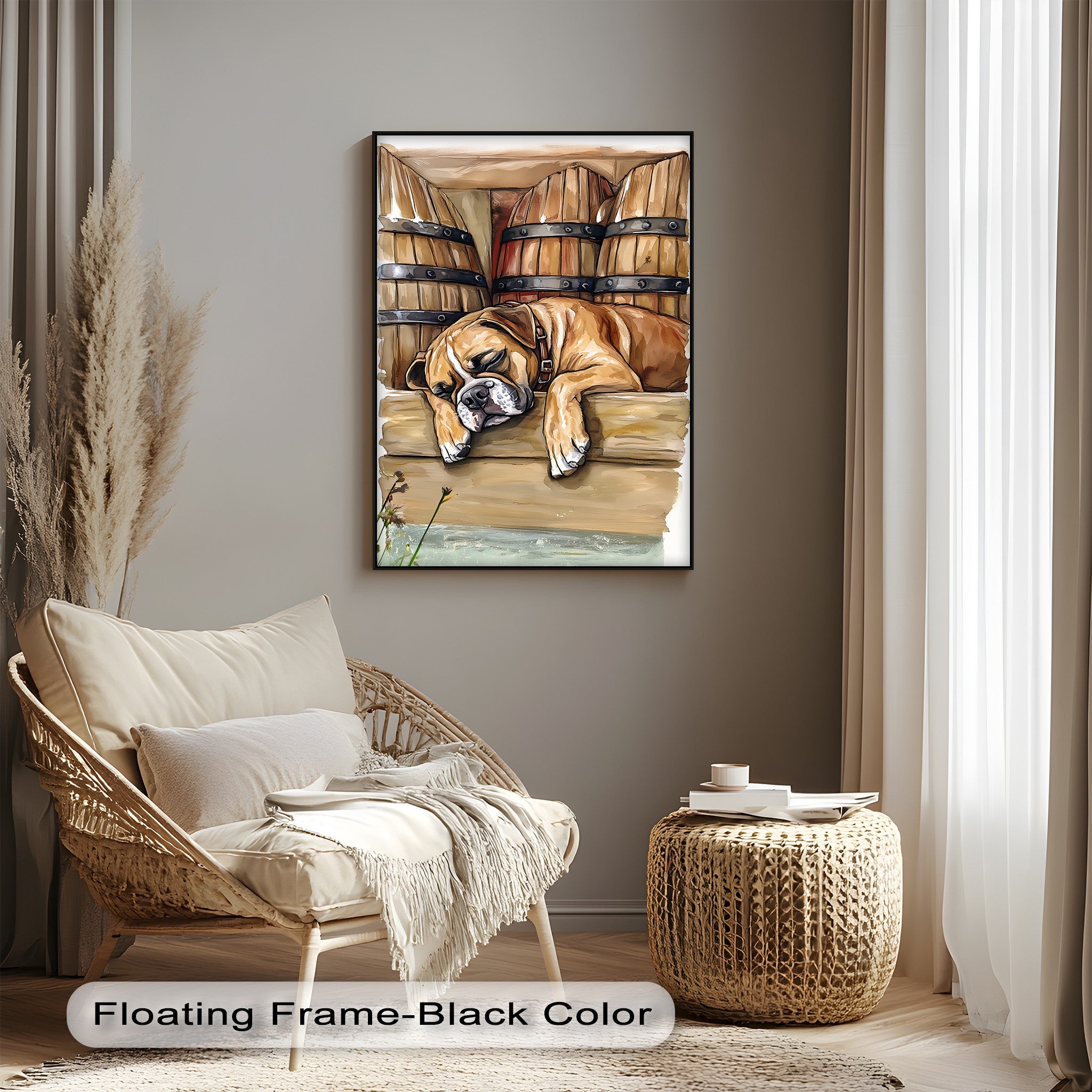 Sleeping Bulldog Canvas Print - Cute Puppy Wall Art for Nursery, Bedroom & Office Decor - Barrel Nap Illustration
