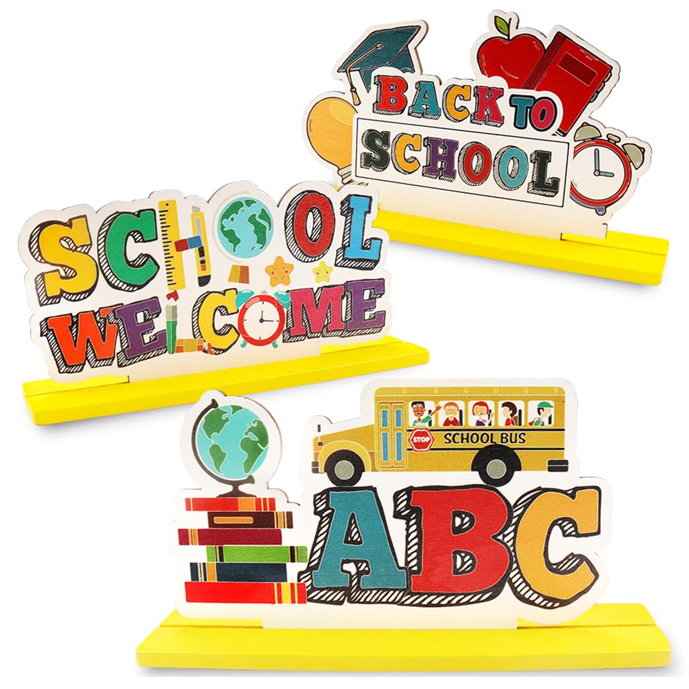 ALIBBON 3-Piece Wooden Back to School Table Centerpiece Set - Welcome Sign Classroom Decor for Teachers & Students - Perfect for School Open House, First Day Celebrations & Teacher Appreciation Events