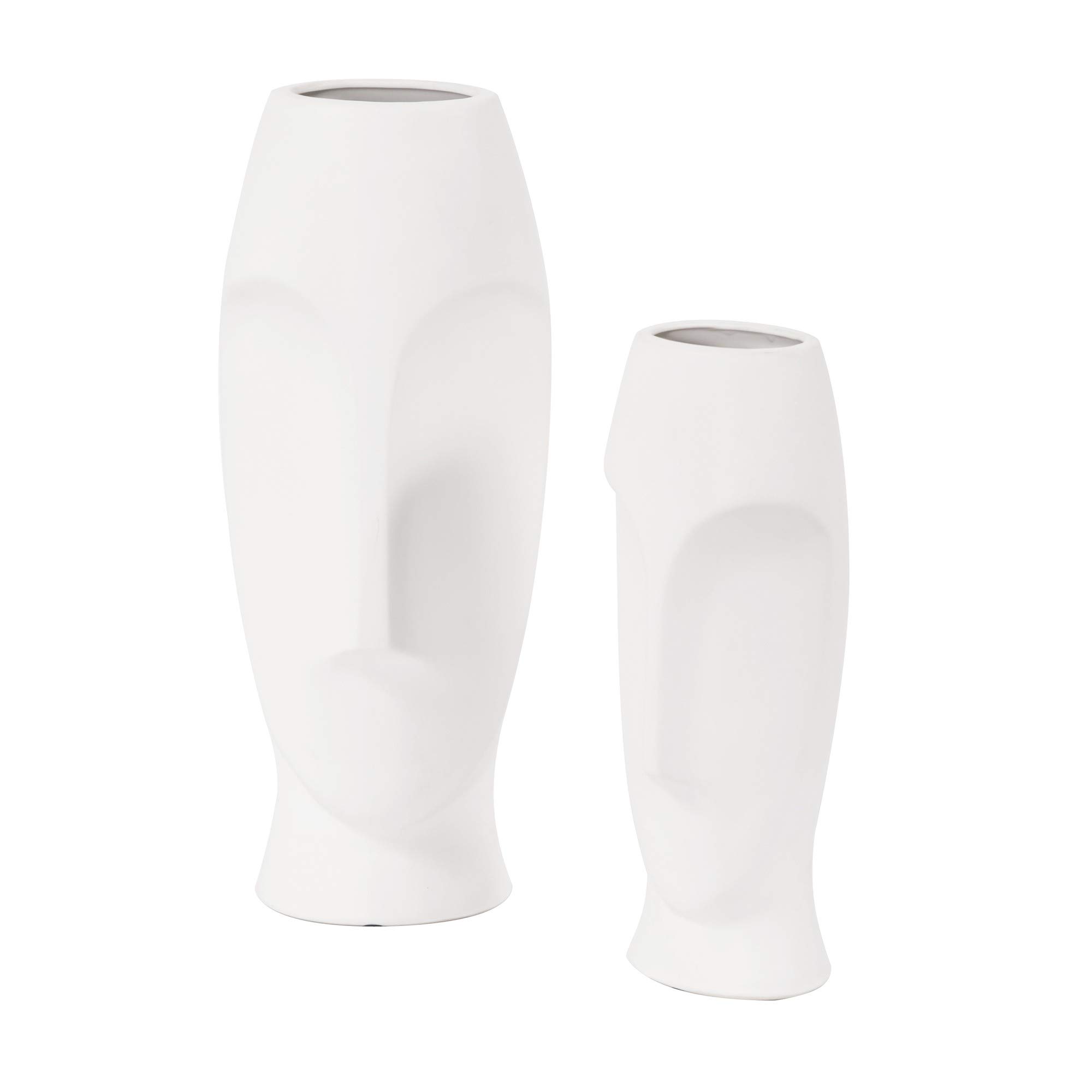 Matte White Ceramic Vase with Abstract Faces Design - Modern Home Decor for Living Room, Bedroom & Office Centerpiece