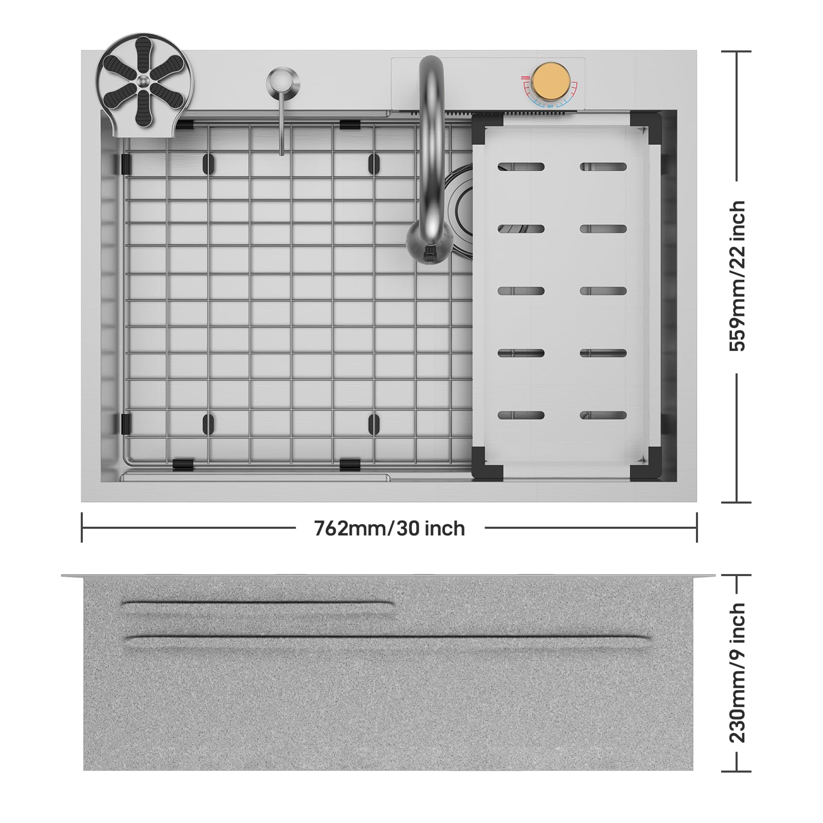 GARVEE 30 Inch Brushed Nickel Waterfall Kitchen Sink Set - 304 Stainless Steel Single Bowl Sink with Ultra Large Capacity | Heavy Duty & Multifunctional for Family & Bar Use | Perfect for Modern Kitchens & Commercial Spaces
