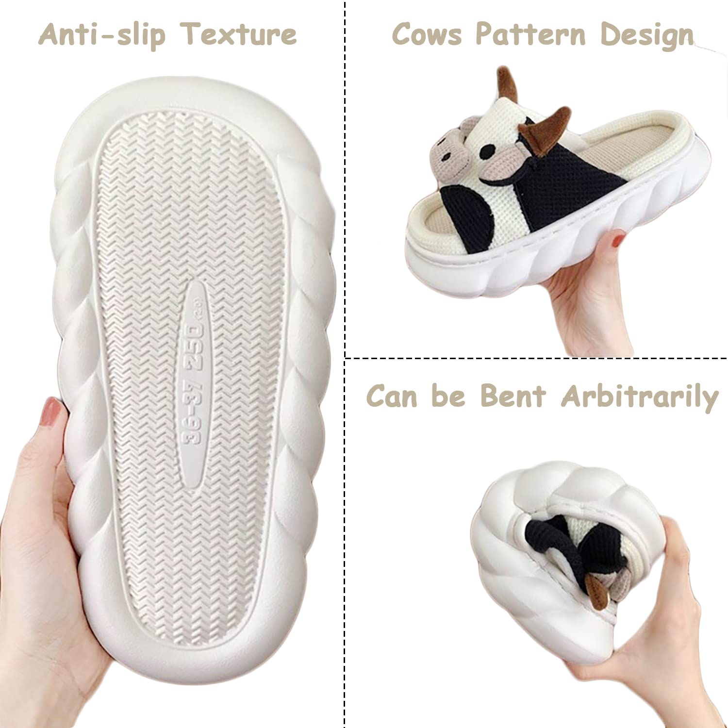 Cute Cow Slippers - Warm Plush Cartoon Animal House Shoes with Thick Sole for Women & Men - Perfect for Winter Indoor Comfort, Funny Gift Idea for Christmas