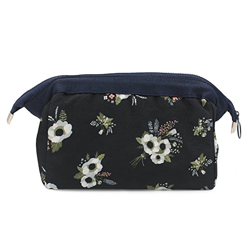 Waterproof Makeup Bag Organizer for Women - Portable Cosmetic Travel Pouch with Zipper, Brushes Holder & Toiletries Storage Case (Navy Blue) - Perfect for Travel, Gym & Daily Cosmetics Organization