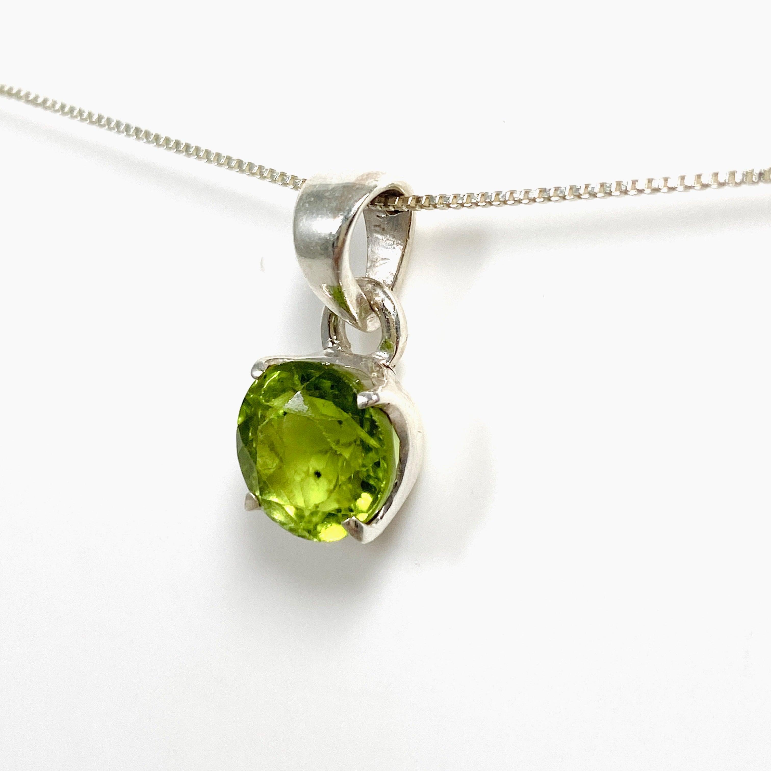 Natural Peridot Gemstone Round Faceted Pendant Necklace - 925 Sterling Silver Jewelry for Women - Perfect for Birthdays, Anniversaries & Everyday Elegance