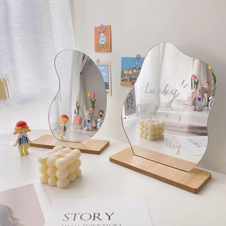 Acrylic Makeup Mirror with Stand - Cute Cloud Design Aesthetic Desk Decor for Women & Girls | Perfect for Vanity, Bedroom, and Gift Giving