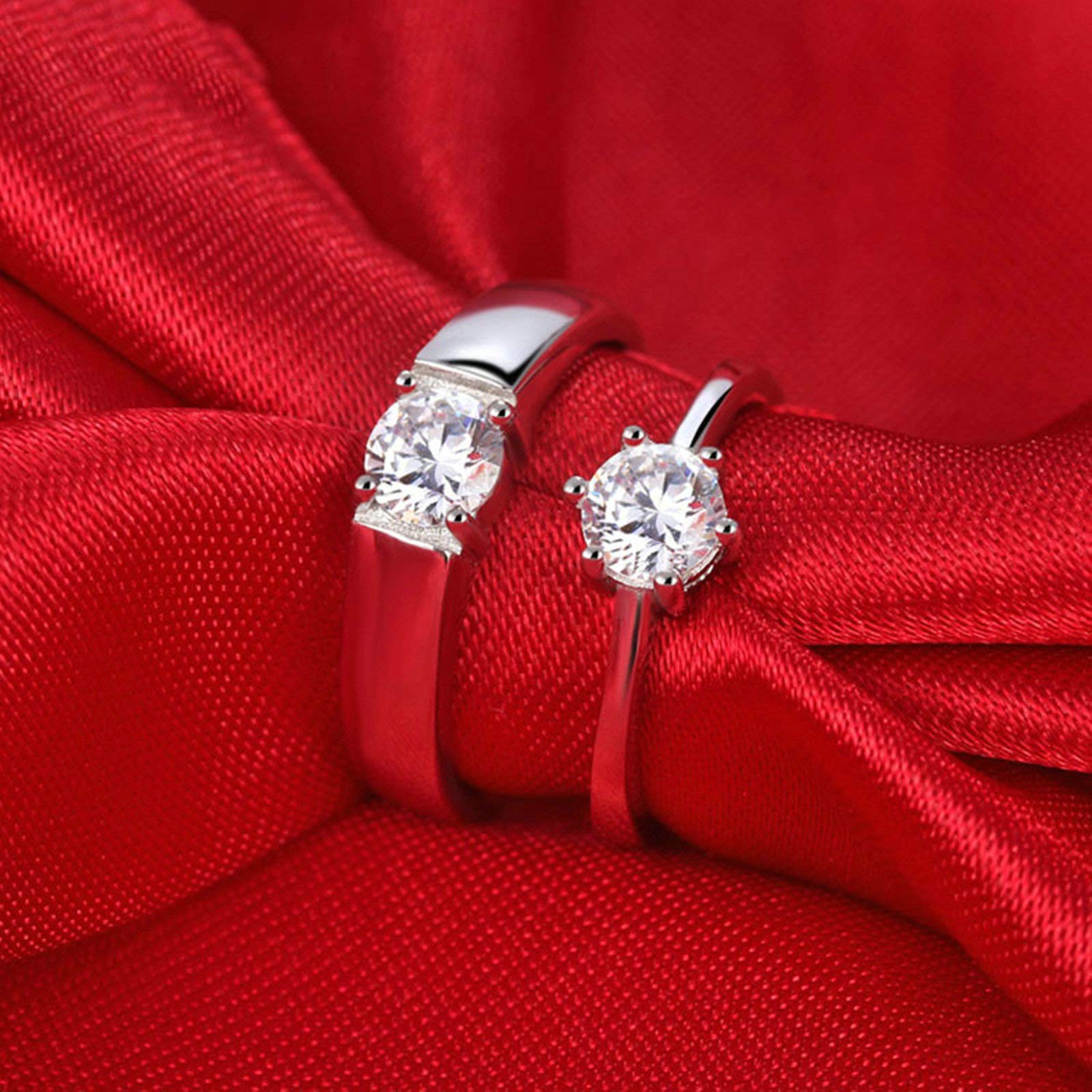 Sterling Silver Promise Rings for Couples - Round Cut Cubic Zirconia Engagement Rings for Women & Men - Perfect for Anniversaries, Valentine's Day & Romantic Gifts