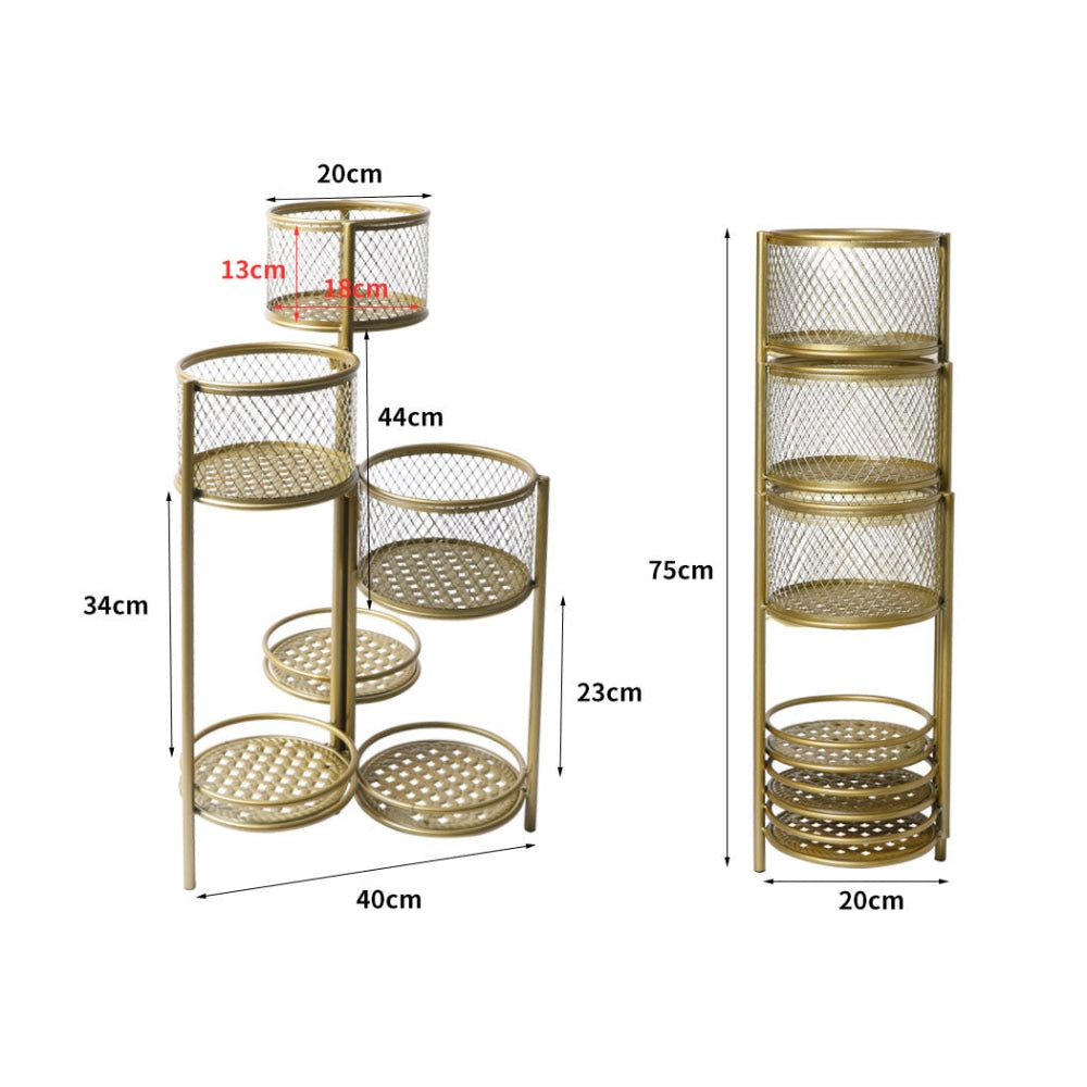 6-Tier Swivel Metal Plant Stand for Indoor & Outdoor Use - Gold Flower Shelf for Garden, Patio, Balcony & Home Decor