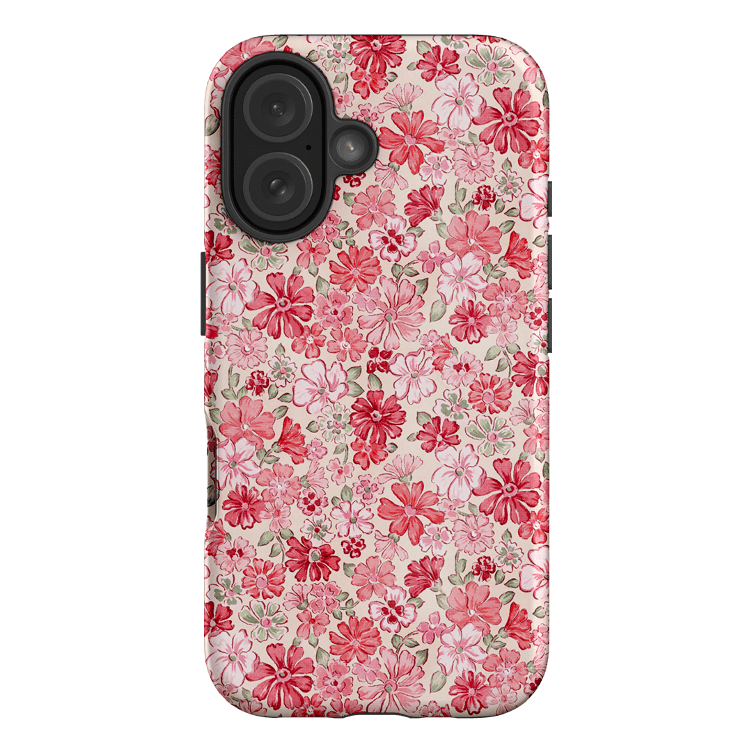 Strawberry Kiss Pink Floral Phone Case for iPhone 14/13/12/11 Pro Max - Cute Aesthetic Flower Design Protective Cover - Perfect for Women Girls Daily Use & Gift Giving