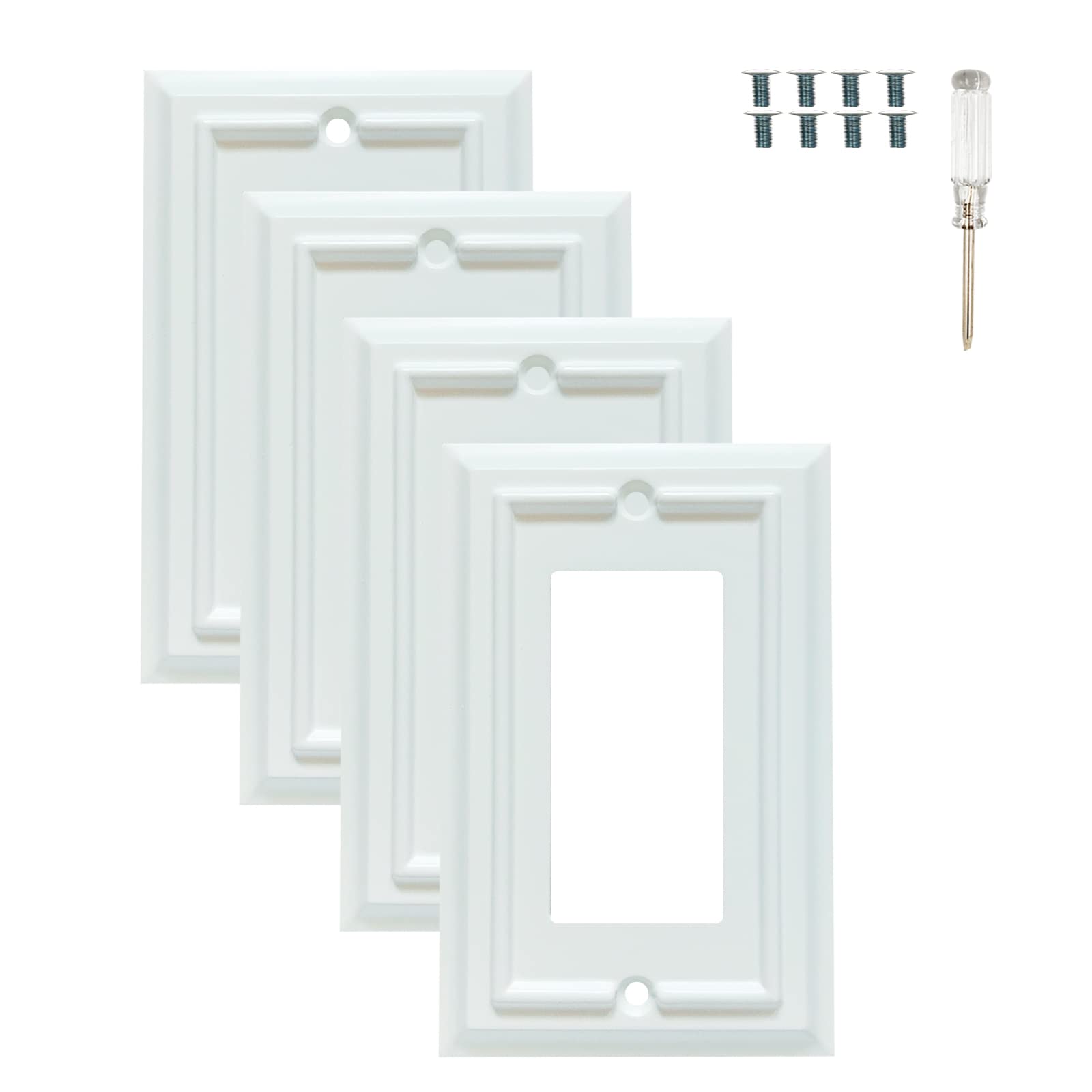 Bamboo Fiber Wall Plates - Standard Size 1 Gang Decorator Outlet Covers & Light Switch Plates (4-Pack, White) - Durable & Eco-Friendly for Living Room, Bedroom, Office Decor