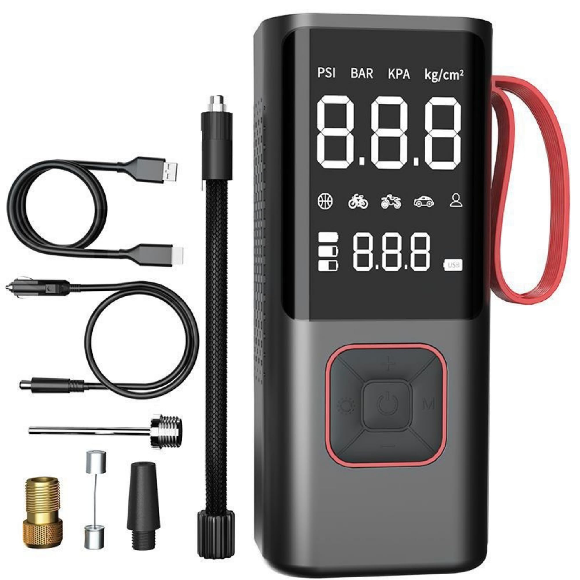 Portable Air Compressor for Car & Bike Tires - Mini Cordless Tire Inflator Pump with Digital Pressure Gauge | Fast Inflation for Cars, Motorcycles, Bicycles, Sports Balls & Inflatables | Perfect for Road Trips, Camping & Emergency Use