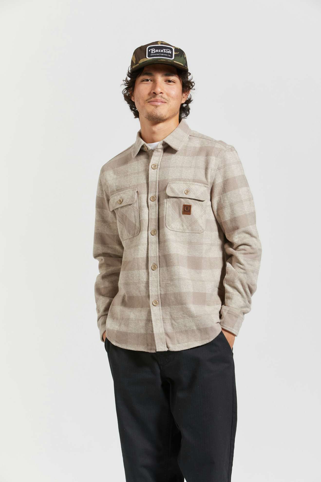 Bowery Heavyweight Long Sleeve Flannel Shirt - Off White & Cinder Grey - Perfect for Outdoor Adventures and Casual Wear