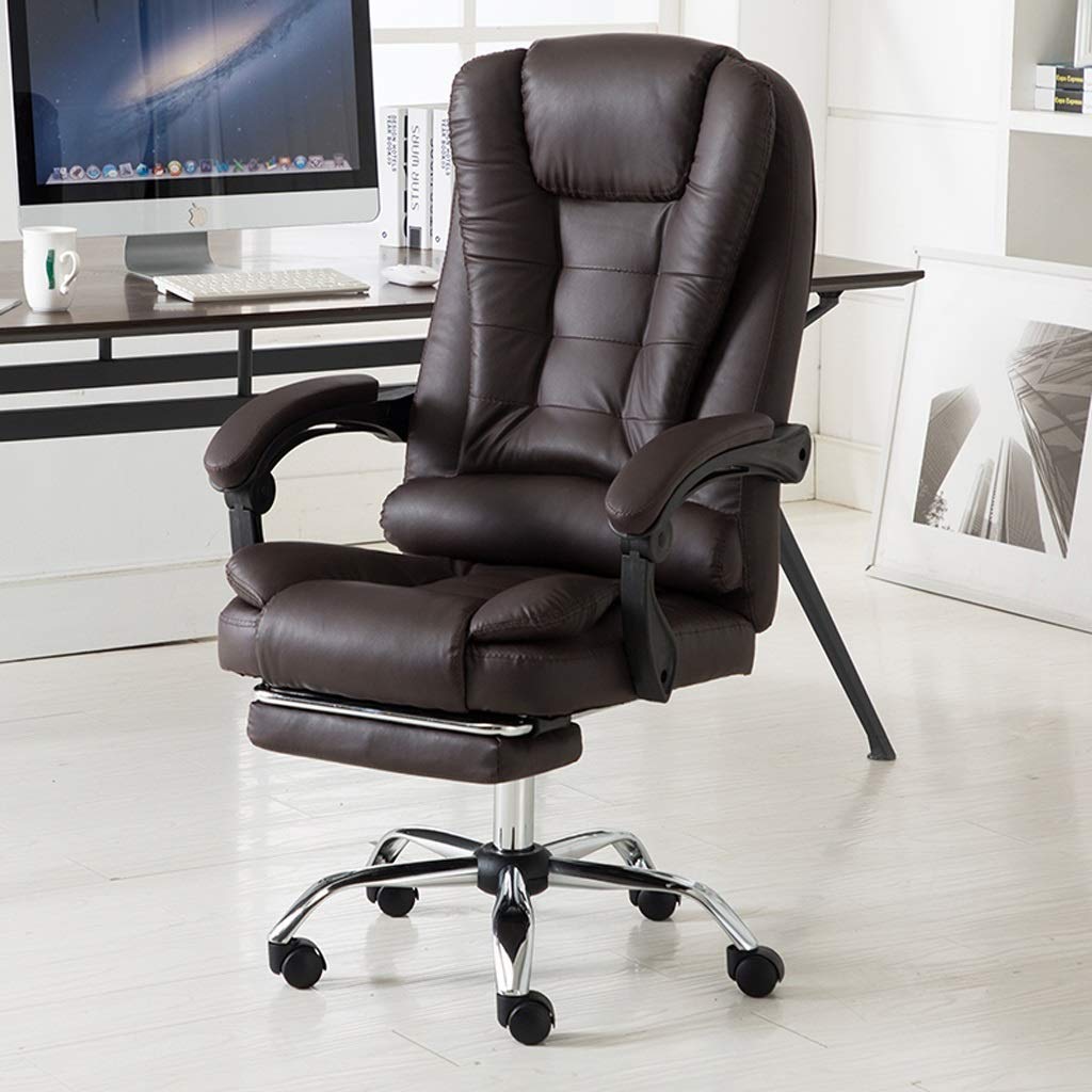 Ergonomic Leather Office Chair - Adjustable Swivel Reclining Computer Desk Chair with Lift Function for Home & Business Use (Brown) - Perfect for Reception Areas, Executive Offices & Remote Workspaces