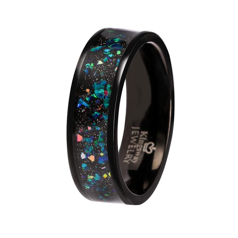 Exquisite Black Opal Ring | Handcrafted Opal Mosaic Ring for Women & Men | Genuine Blue Opal Wedding Band | Perfect for Engagement, Anniversary & Special Occasions