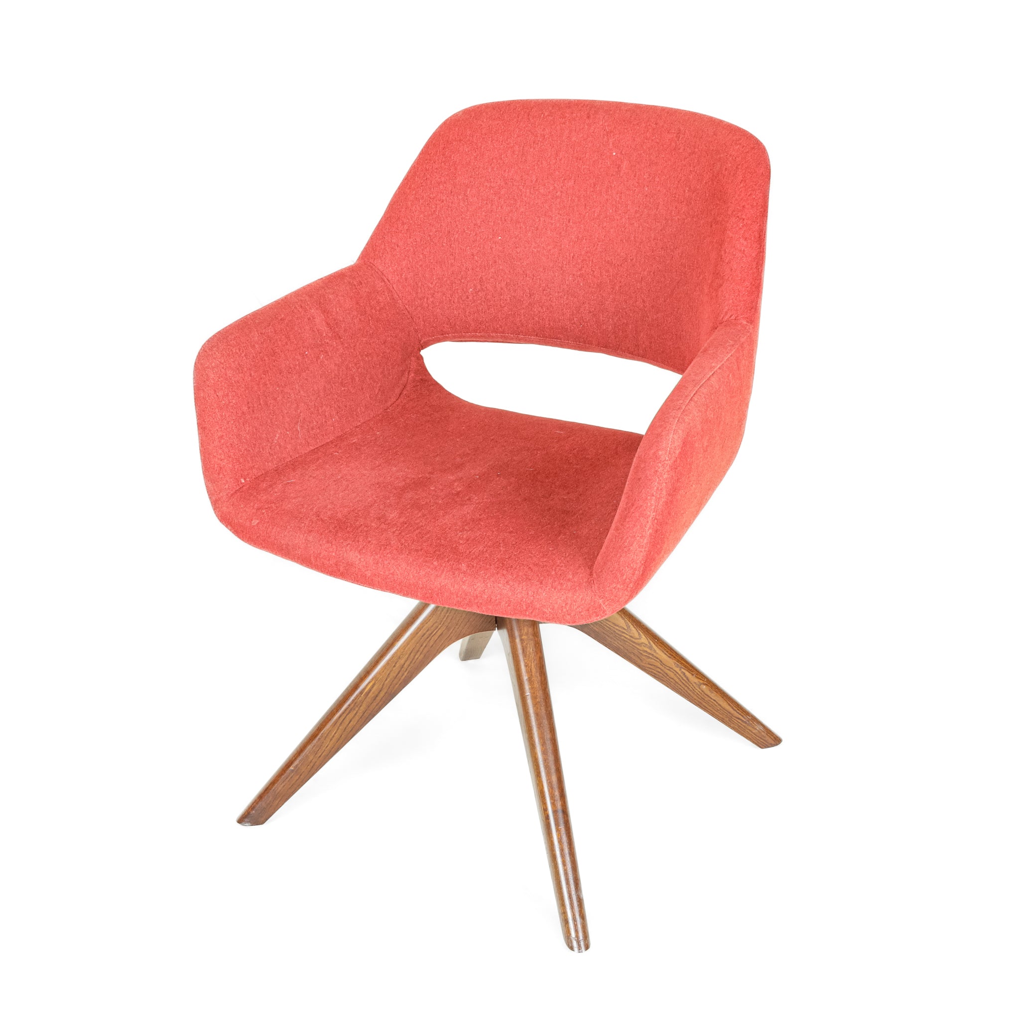 ISA Utopia Swivel Armchairs Set of 4 - Cherry Wood Legs & Red Fabric Upholstery - Modern Living Room Furniture for Home Office, Lounge, or Dining Area