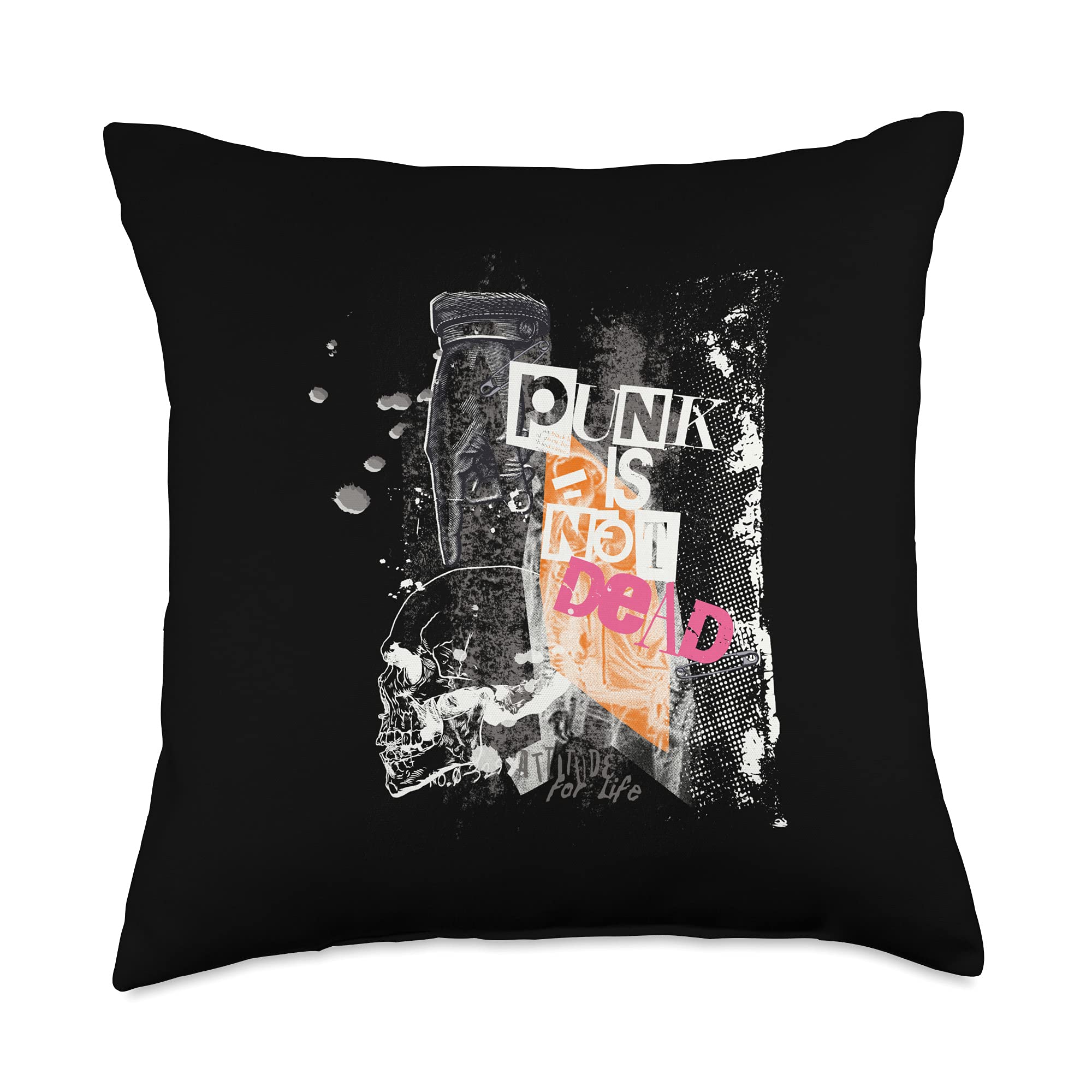Punk Rock Throw Pillow - Emo Anarchy Band Design for Bedroom, Couch & Music Lover Decor - Gothic Punk Aesthetic Home Accessory