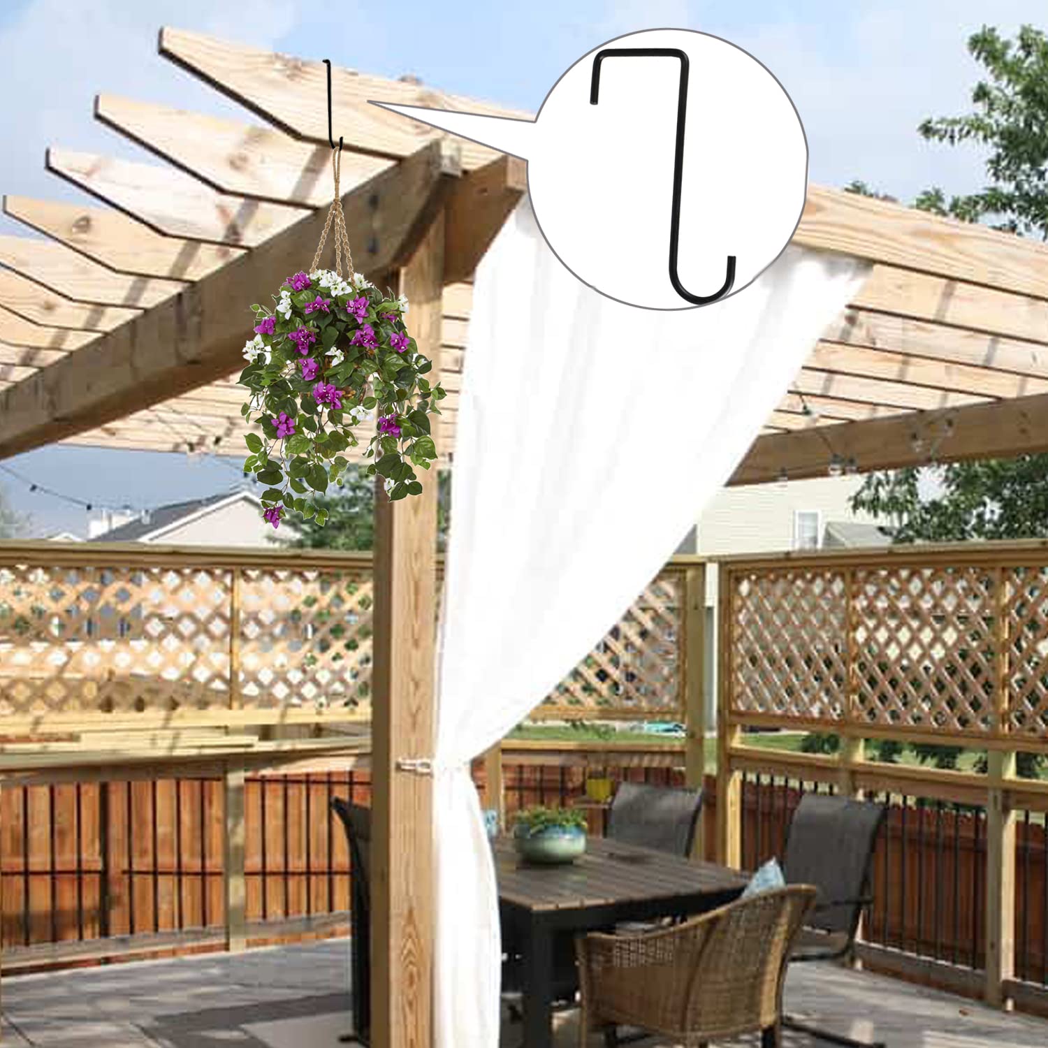 Gutapo 8 Pack Black Vinyl Fence Hooks - 2 x 6 Inch Heavy Duty Pergola & Patio Hangers for Hanging Plants, Planters, Bird Feeders, Lights, Lanterns & Garden Tools - Perfect for Outdoor Decor & Backyard Organization