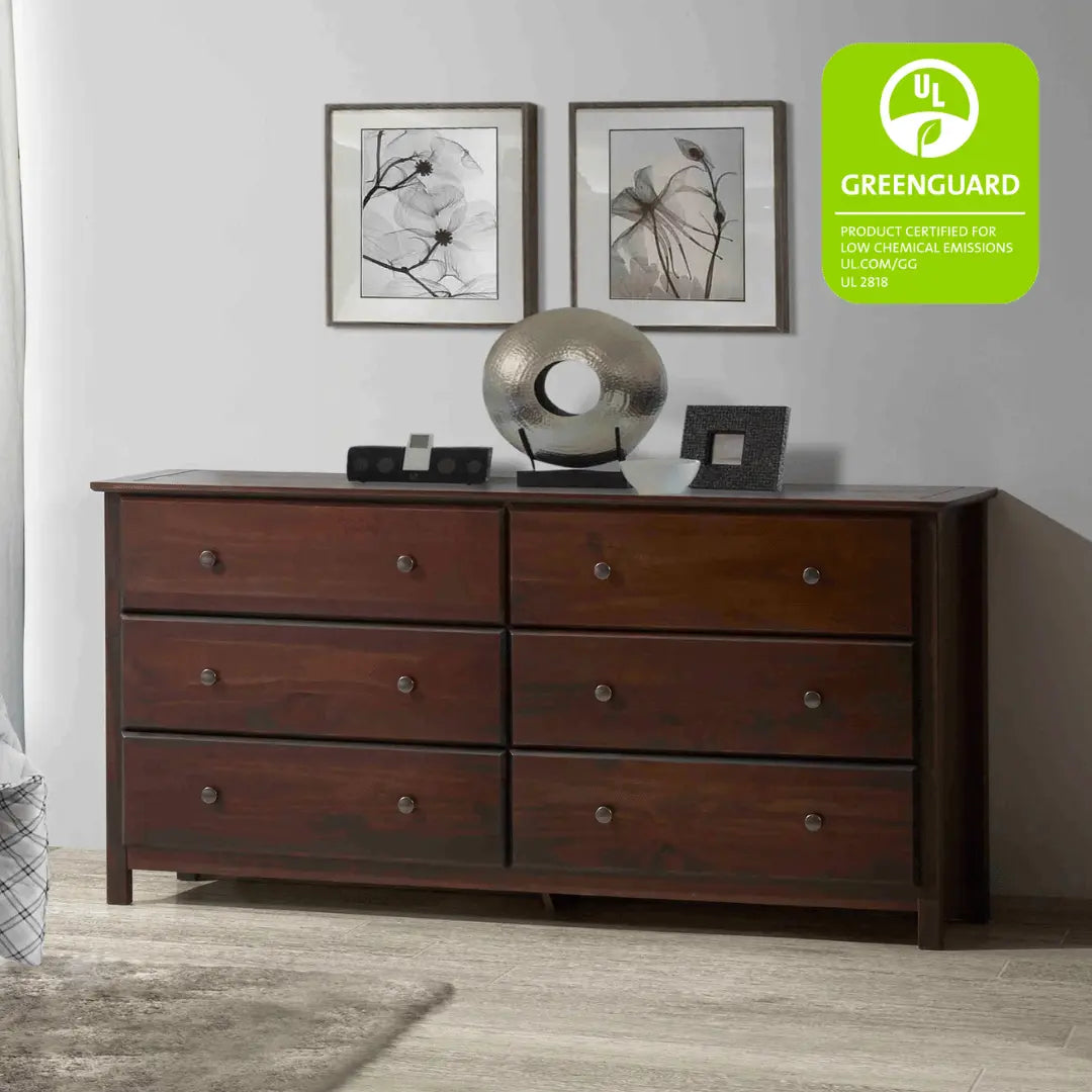 6 Drawer Shaker Dresser - Solid Wood Bedroom Furniture for Storage & Organization - Perfect for Bedrooms, Guest Rooms, and Dorm Rooms