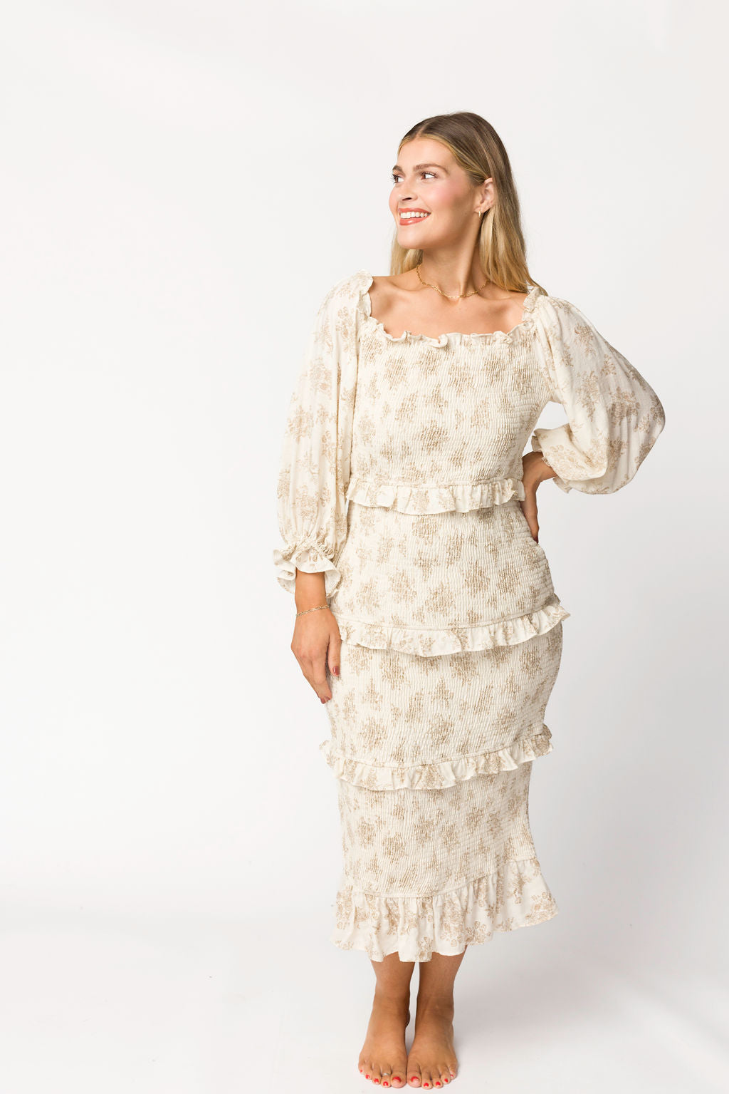 Chloe Maternity Midi Dress - Brown Bump Friendly Flowy Dress for Pregnancy, Nursing & Special Occasions | Comfortable Stretchy Fabric for Baby Showers & Date Nights