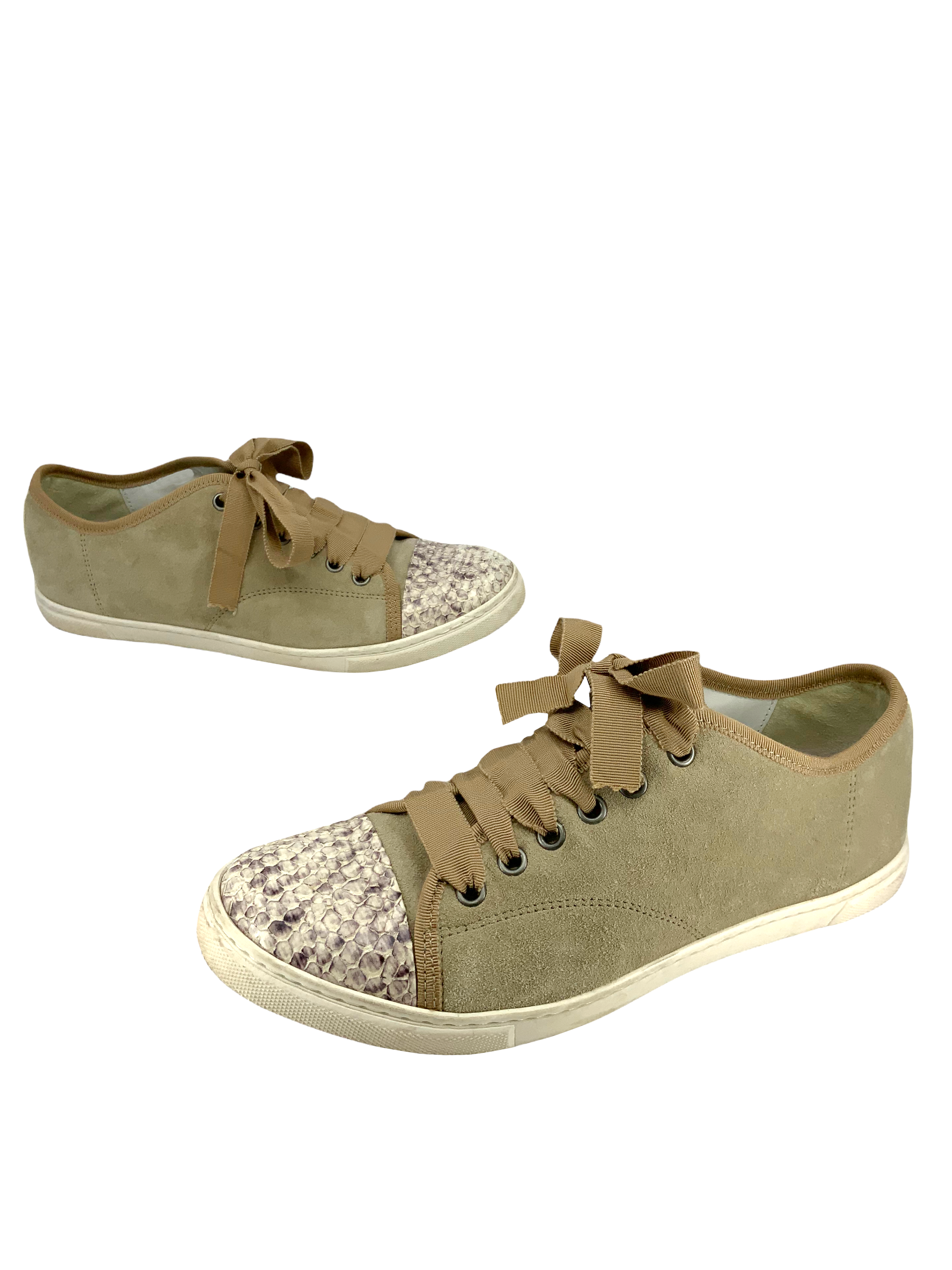 Lanvin Suede & Python Cap Toe Sneakers for Women - Size 8 | Luxury Designer Casual Shoes for Everyday Wear & Fashion Outfits