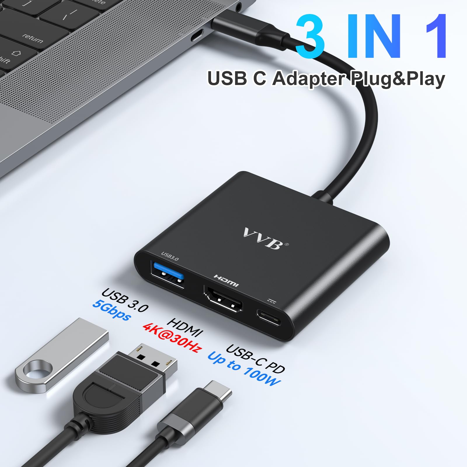 4K USB C to HDMI Adapter with USB 3.0 & PD Charging Port - Multi-Port Digital AV Converter for MacBook Pro/Air, iPad Pro/Air, Nintendo Switch & USB-C Devices - Perfect for Home Office, Gaming & Presentations