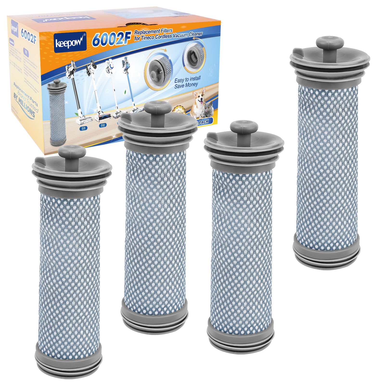 KEEPOW A10 Vacuum Filter Replacement - Compatible with Tineco A10, A11 Hero, A10/A11 Master, PURE ONE S11 Series, S12 & X Cordless Vacuum Cleaners (4 Pack Post-Filter) - Perfect for Home Cleaning, Pet Hair Removal & Allergen Reduction