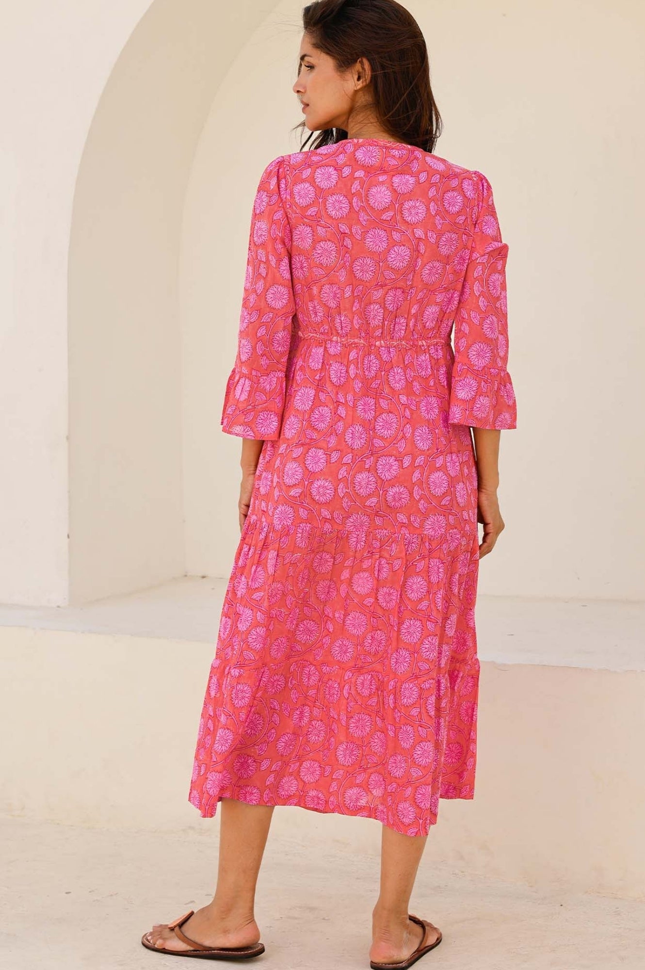 Hayden Block Print Dress in Mara Red & Pink | Floral Cotton Maxi Dress for Women | Perfect for Summer, Beach, and Boho Fashion